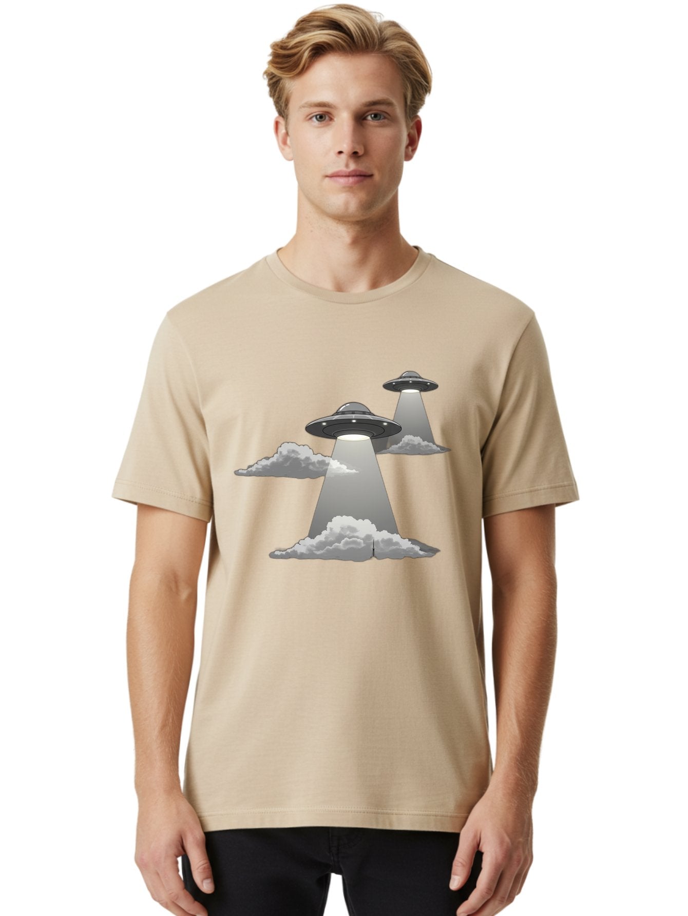 Ufos Men'S Graphic Tee, 100% Cotton, Comfortable Casual Summer Wear, Machine Washable, Ufo Invasion, Alien Spacecraft, Flying Saucers, Mysterious Lights, Cloudy Atmosphere, Science Fiction, Extraterrestrial, Paranormal Activity, Bac542 29
