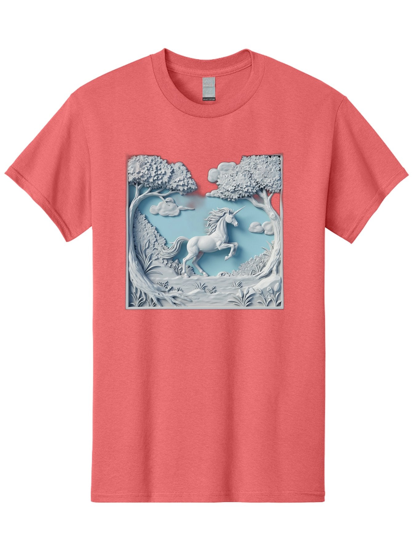 Unicorn Men'S Graphic Tee, 100% Cotton, Comfortable Casual Summer Wear, Machine Washable, Unicorn Running, Mythical Creatures, 3D Art, Fantasy Animals, Magical Realism, White Unicorn, Serene Landscape, Trees, Clouds, Whimsical Scene, Bac543 4