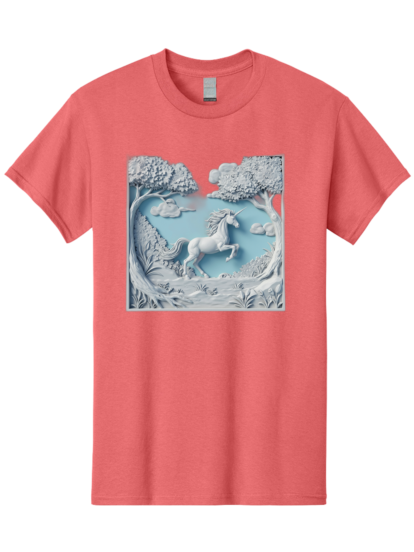 Unicorn Men'S Graphic Tee, 100% Cotton, Comfortable Casual Summer Wear, Machine Washable, Unicorn Running, Mythical Creatures, 3D Art, Fantasy Animals, Magical Realism, White Unicorn, Serene Landscape, Trees, Clouds, Whimsical Scene, Bac543 12