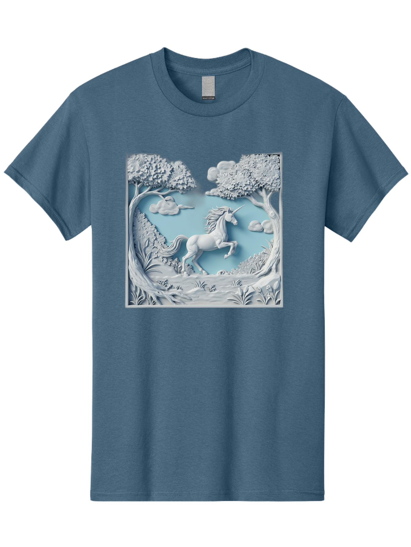 Unicorn Men'S Graphic Tee, 100% Cotton, Comfortable Casual Summer Wear, Machine Washable, Unicorn Running, Mythical Creatures, 3D Art, Fantasy Animals, Magical Realism, White Unicorn, Serene Landscape, Trees, Clouds, Whimsical Scene, Bac543 7