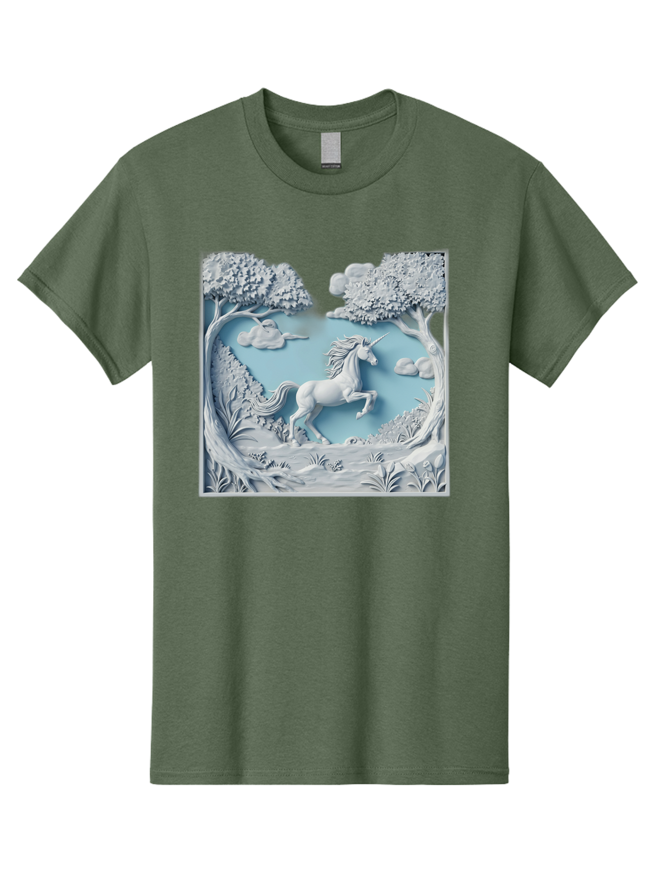 Unicorn Men'S Graphic Tee, 100% Cotton, Comfortable Casual Summer Wear, Machine Washable, Unicorn Running, Mythical Creatures, 3D Art, Fantasy Animals, Magical Realism, White Unicorn, Serene Landscape, Trees, Clouds, Whimsical Scene, Bac543 10