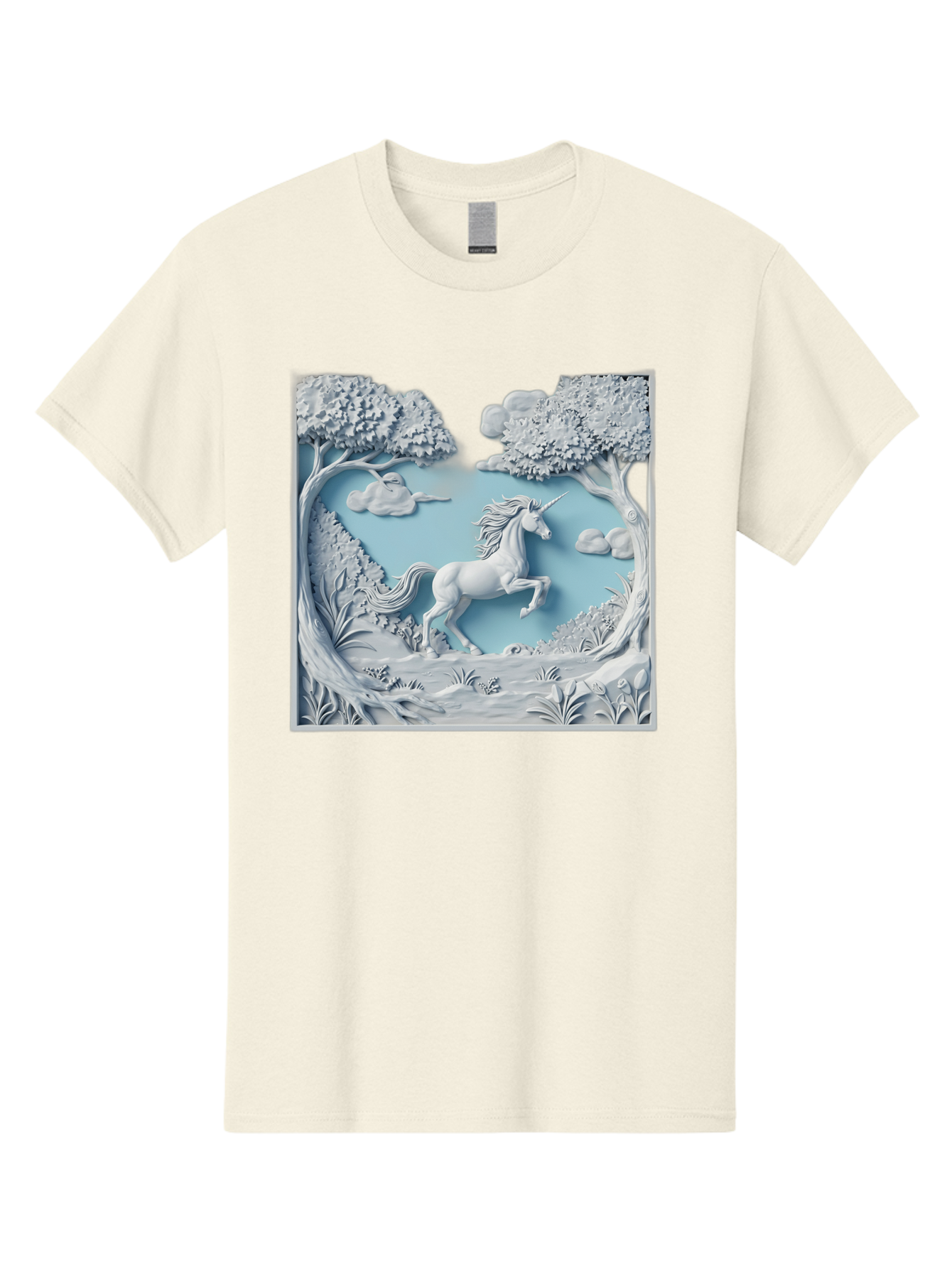 Unicorn Men'S Graphic Tee, 100% Cotton, Comfortable Casual Summer Wear, Machine Washable, Unicorn Running, Mythical Creatures, 3D Art, Fantasy Animals, Magical Realism, White Unicorn, Serene Landscape, Trees, Clouds, Whimsical Scene, Bac543 8