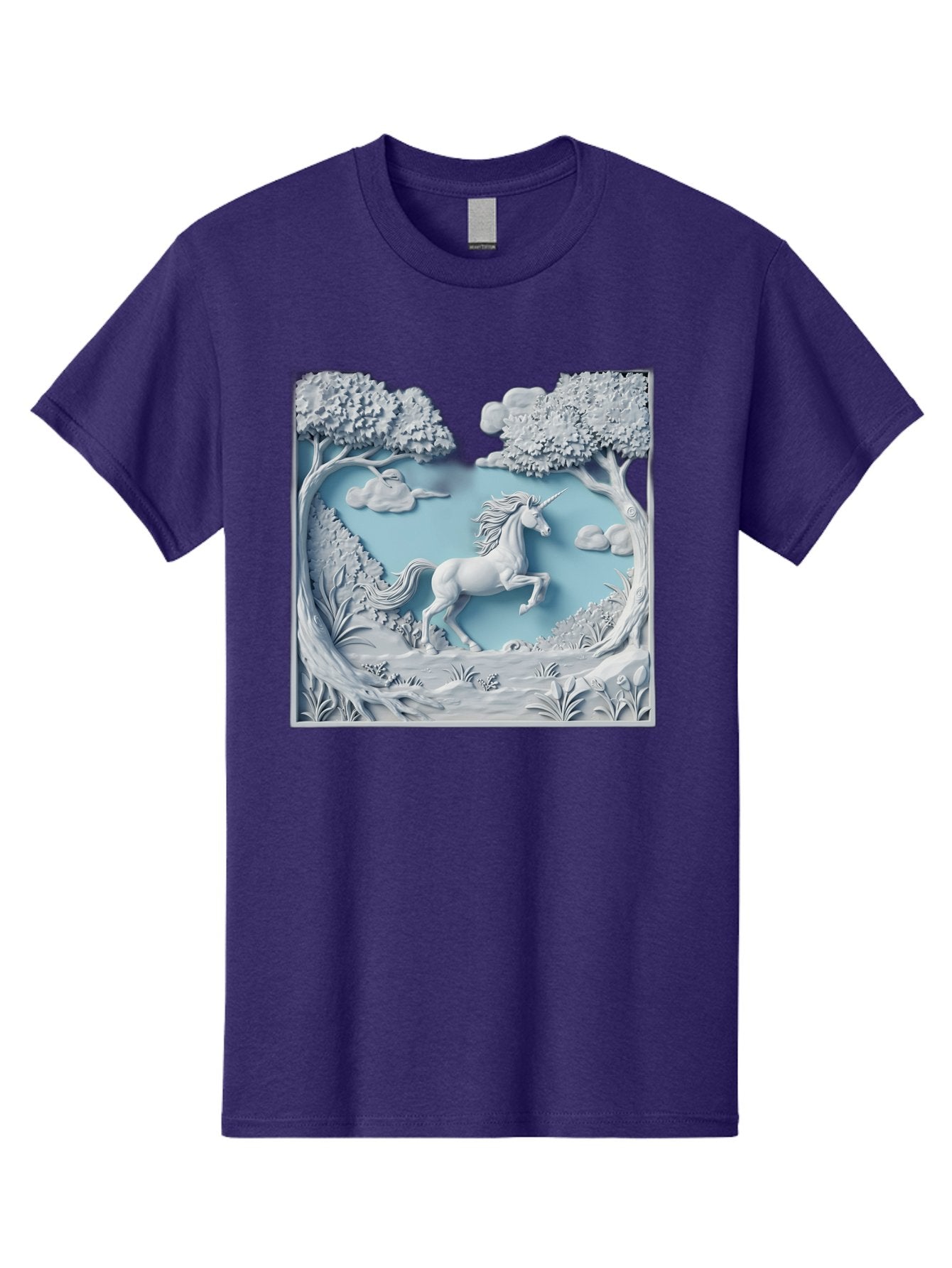 Unicorn Men'S Graphic Tee, 100% Cotton, Comfortable Casual Summer Wear, Machine Washable, Unicorn Running, Mythical Creatures, 3D Art, Fantasy Animals, Magical Realism, White Unicorn, Serene Landscape, Trees, Clouds, Whimsical Scene, Bac543 8