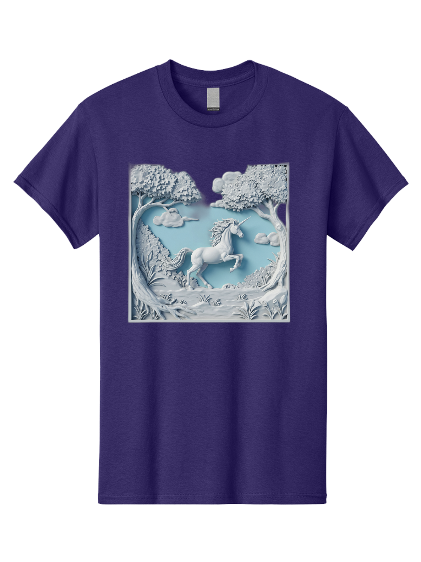 Unicorn Men'S Graphic Tee, 100% Cotton, Comfortable Casual Summer Wear, Machine Washable, Unicorn Running, Mythical Creatures, 3D Art, Fantasy Animals, Magical Realism, White Unicorn, Serene Landscape, Trees, Clouds, Whimsical Scene, Bac543 6
