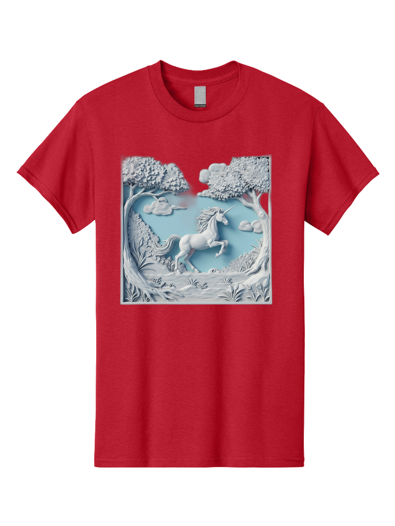 Unicorn Men'S Graphic Tee, 100% Cotton, Comfortable Casual Summer Wear, Machine Washable, Unicorn Running, Mythical Creatures, 3D Art, Fantasy Animals, Magical Realism, White Unicorn, Serene Landscape, Trees, Clouds, Whimsical Scene, Bac543 13