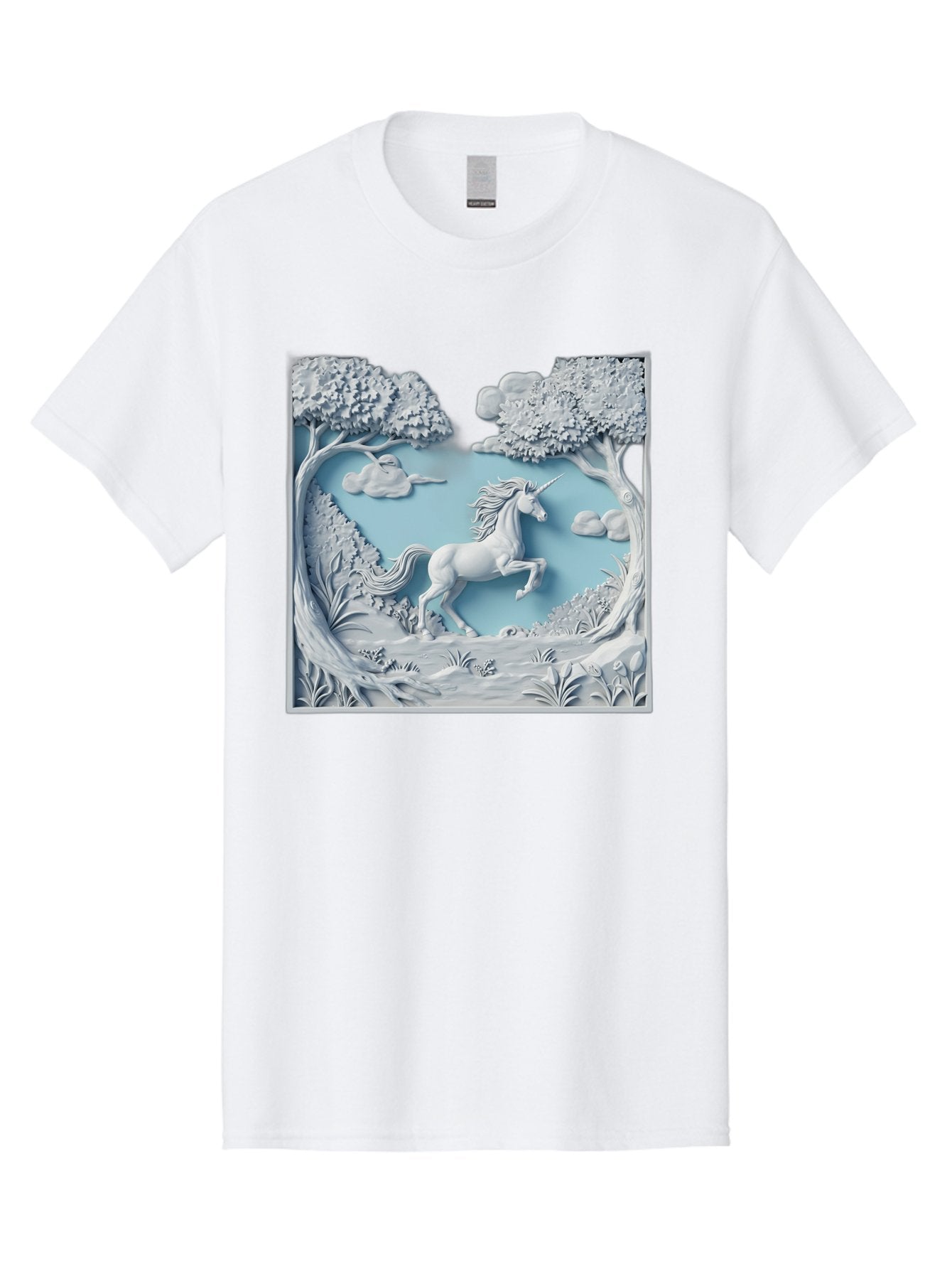 Unicorn Men'S Graphic Tee, 100% Cotton, Comfortable Casual Summer Wear, Machine Washable, Unicorn Running, Mythical Creatures, 3D Art, Fantasy Animals, Magical Realism, White Unicorn, Serene Landscape, Trees, Clouds, Whimsical Scene, Bac543 13