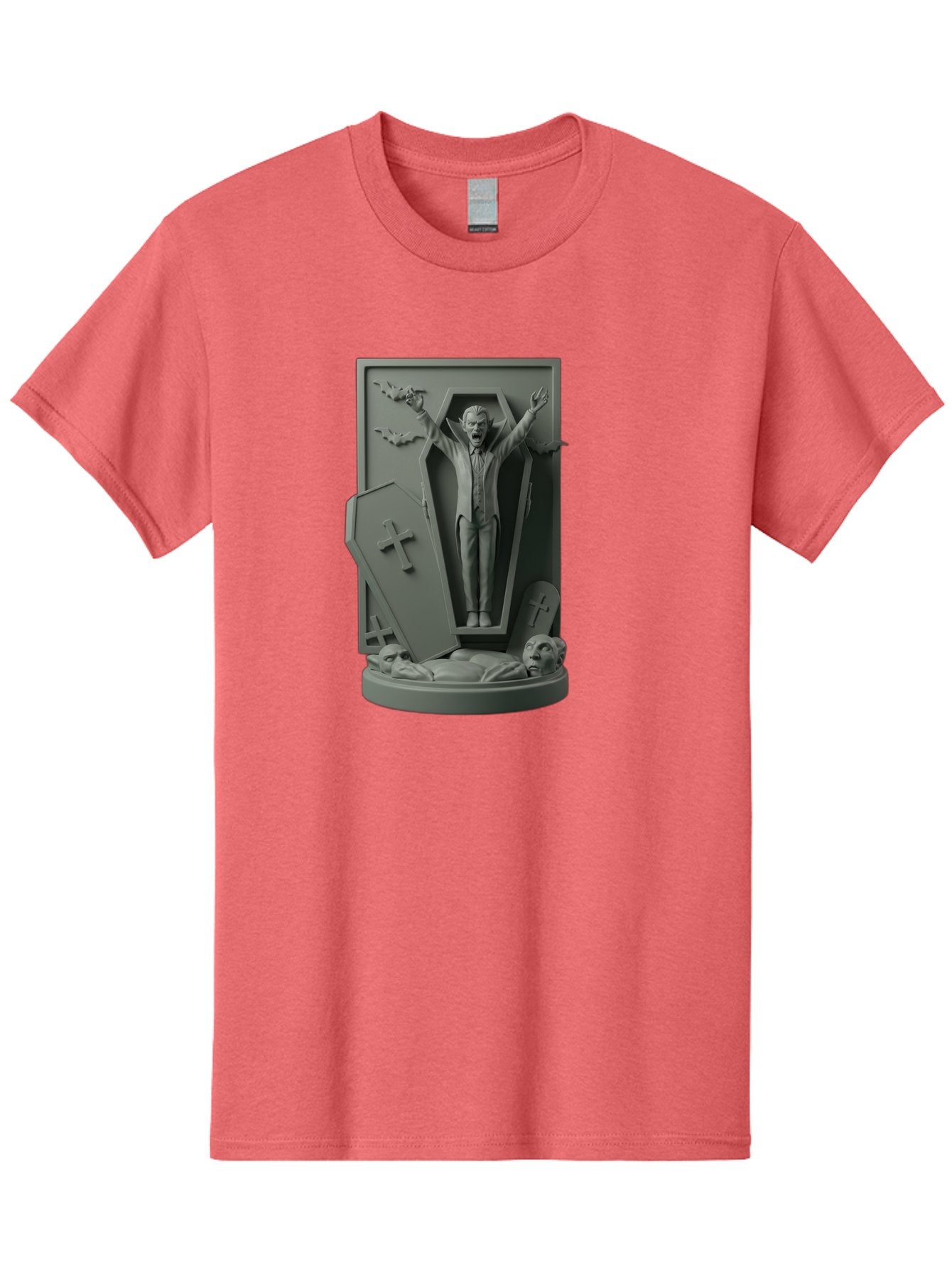 Vampire-Rising Men'S Graphic Tee, 100% Cotton, Comfortable Casual Summer Wear, Machine Washable, Vampire Rising From Coffin, Undead Creature, Horror Theme, Spooky Atmosphere, Bats Flying, Cross Symbol, Undead Rising, Gothic Style, Bac544 5