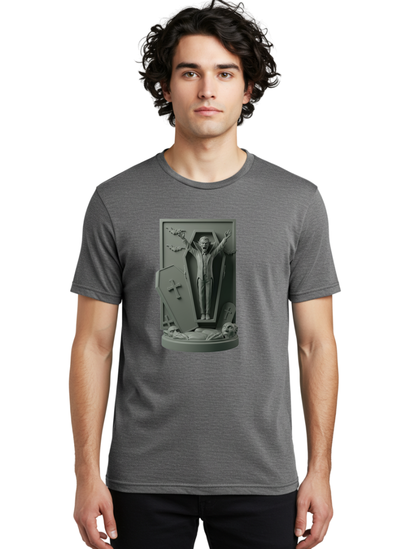 Vampire-Rising Men'S Graphic Tee, 100% Cotton, Comfortable Casual Summer Wear, Machine Washable, Vampire Rising From Coffin, Undead Creature, Horror Theme, Spooky Atmosphere, Bats Flying, Cross Symbol, Undead Rising, Gothic Style, Bac544 26