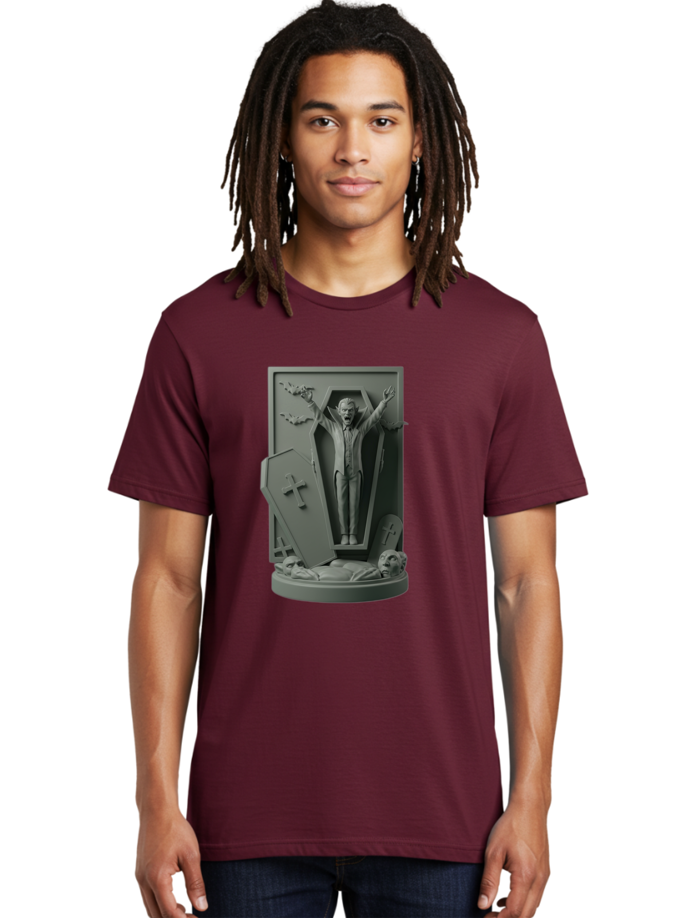 Vampire-Rising Men'S Graphic Tee, 100% Cotton, Comfortable Casual Summer Wear, Machine Washable, Vampire Rising From Coffin, Undead Creature, Horror Theme, Spooky Atmosphere, Bats Flying, Cross Symbol, Undead Rising, Gothic Style, Bac544 22