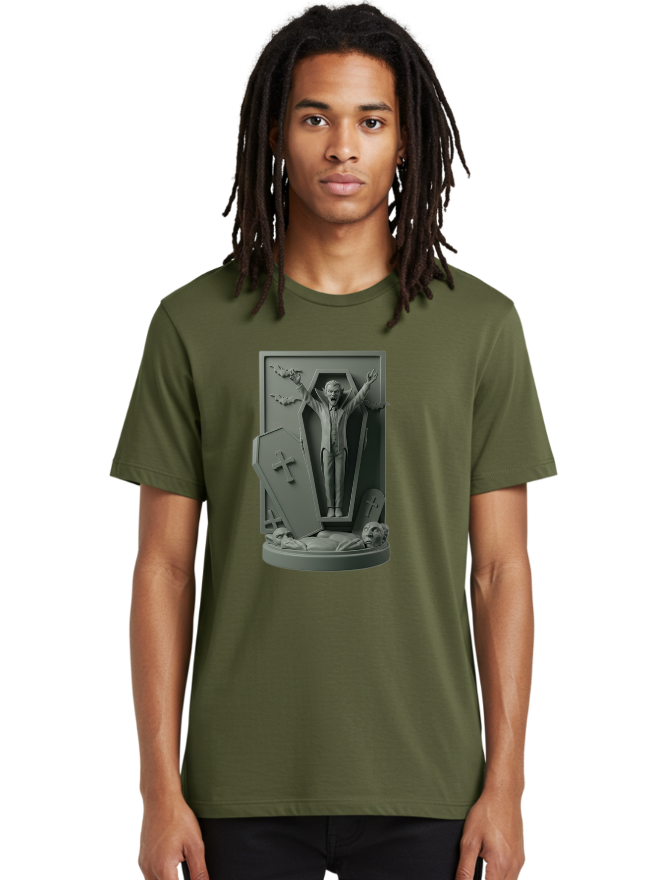 Vampire-Rising Men'S Graphic Tee, 100% Cotton, Comfortable Casual Summer Wear, Machine Washable, Vampire Rising From Coffin, Undead Creature, Horror Theme, Spooky Atmosphere, Bats Flying, Cross Symbol, Undead Rising, Gothic Style, Bac544 18