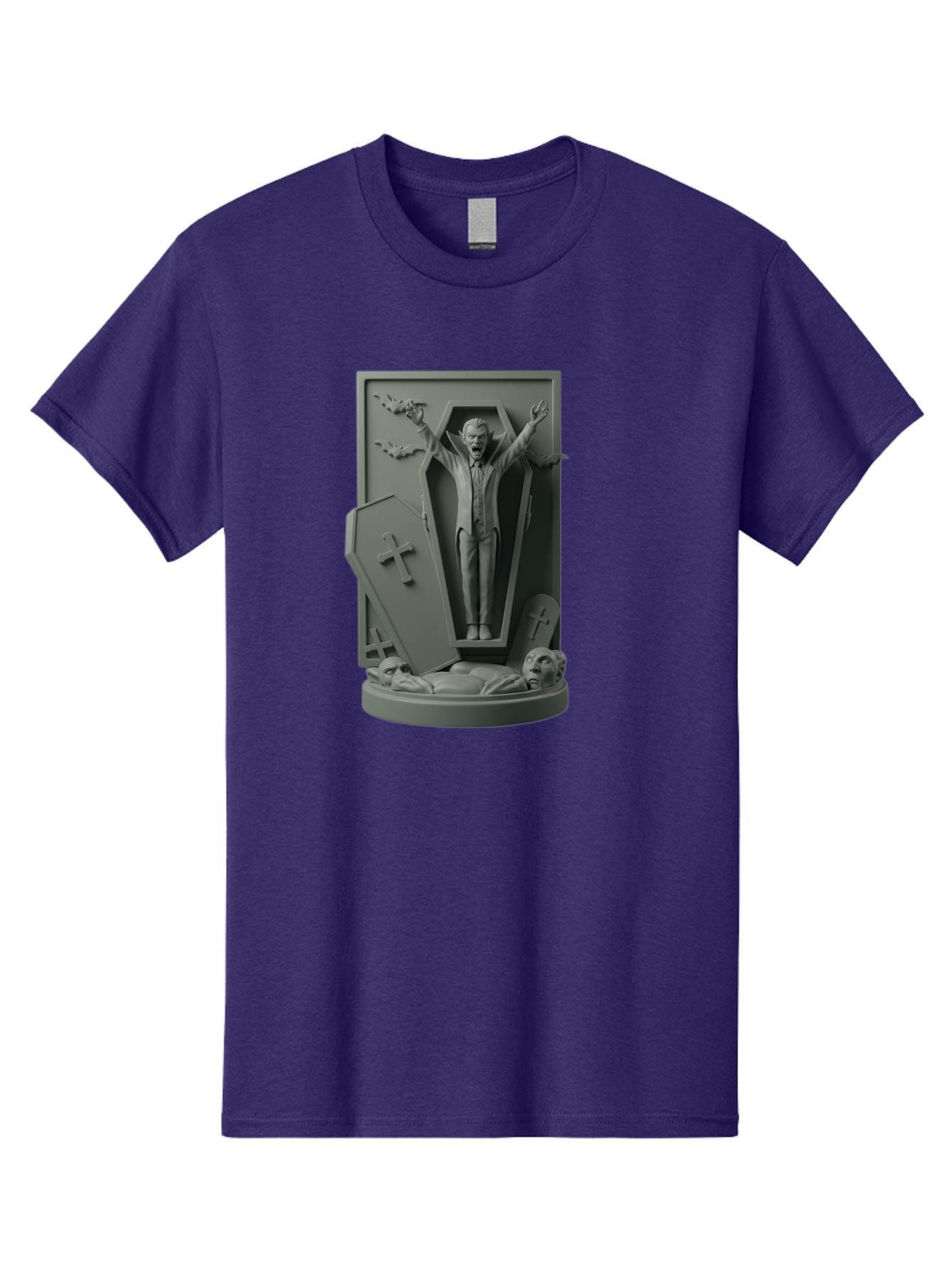 Vampire-Rising Men'S Graphic Tee, 100% Cotton, Comfortable Casual Summer Wear, Machine Washable, Vampire Rising From Coffin, Undead Creature, Horror Theme, Spooky Atmosphere, Bats Flying, Cross Symbol, Undead Rising, Gothic Style, Bac544