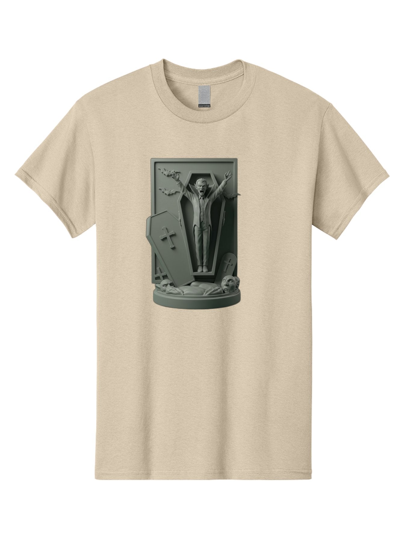 Vampire-Rising Men'S Graphic Tee, 100% Cotton, Comfortable Casual Summer Wear, Machine Washable, Vampire Rising From Coffin, Undead Creature, Horror Theme, Spooky Atmosphere, Bats Flying, Cross Symbol, Undead Rising, Gothic Style, Bac544 3