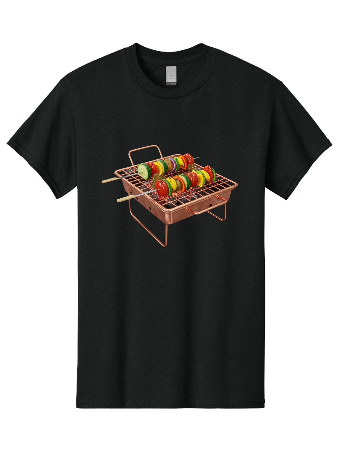 Vegetable-Skewers Men'S Graphic Tee, 100% Cotton, Comfortable Casual Summer Wear, Machine Washable, Grilled Vegetable Skewers, Skewers On Portable Grill, Fresh Vegetables, Outdoor Cooking, Barbecue, Healthy Eating, Vegetable Kebabs, Grilling Bac545 6