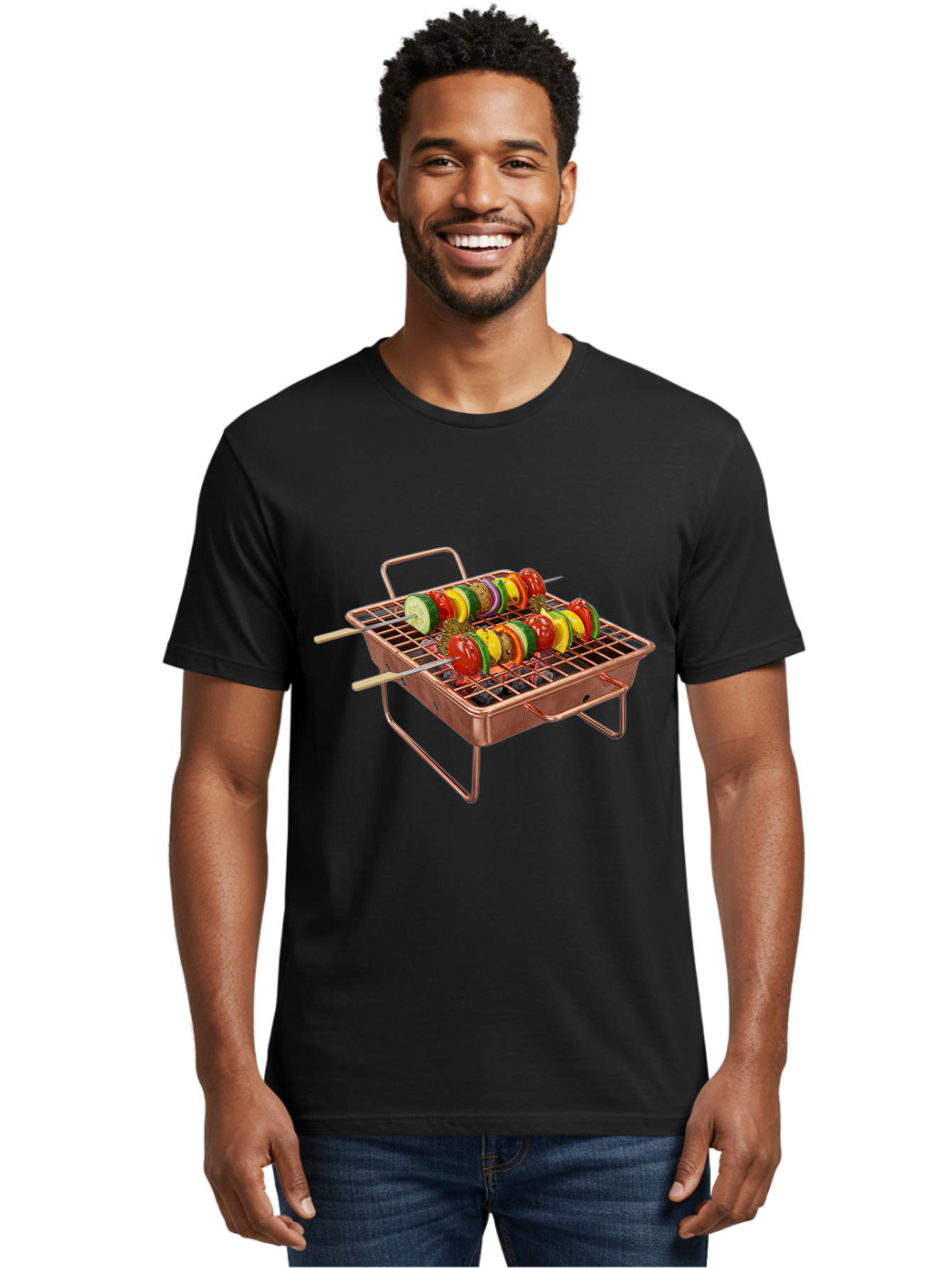 Vegetable-Skewers Men'S Graphic Tee, 100% Cotton, Comfortable Casual Summer Wear, Machine Washable, Grilled Vegetable Skewers, Skewers On Portable Grill, Fresh Vegetables, Outdoor Cooking, Barbecue, Healthy Eating, Vegetable Kebabs, Grilling Bac545 22