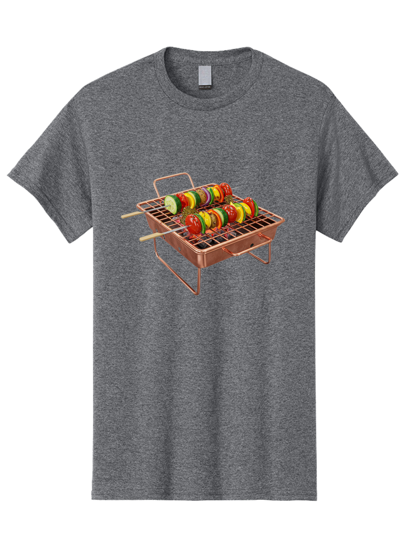 Vegetable-Skewers Men'S Graphic Tee, 100% Cotton, Comfortable Casual Summer Wear, Machine Washable, Grilled Vegetable Skewers, Skewers On Portable Grill, Fresh Vegetables, Outdoor Cooking, Barbecue, Healthy Eating, Vegetable Kebabs, Grilling Bac545 3