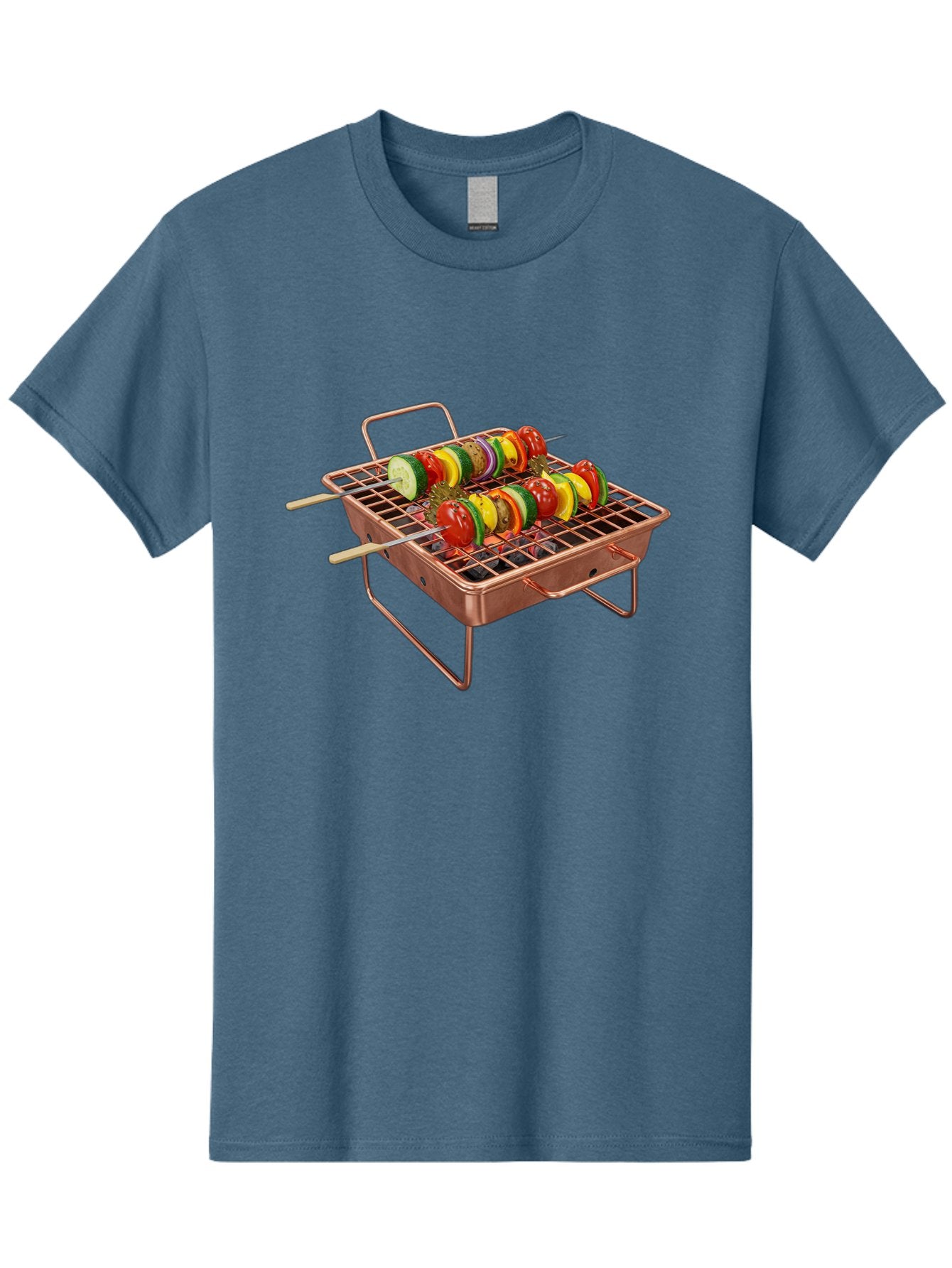 Vegetable-Skewers Men'S Graphic Tee, 100% Cotton, Comfortable Casual Summer Wear, Machine Washable, Grilled Vegetable Skewers, Skewers On Portable Grill, Fresh Vegetables, Outdoor Cooking, Barbecue, Healthy Eating, Vegetable Kebabs, Grilling Bac545 10