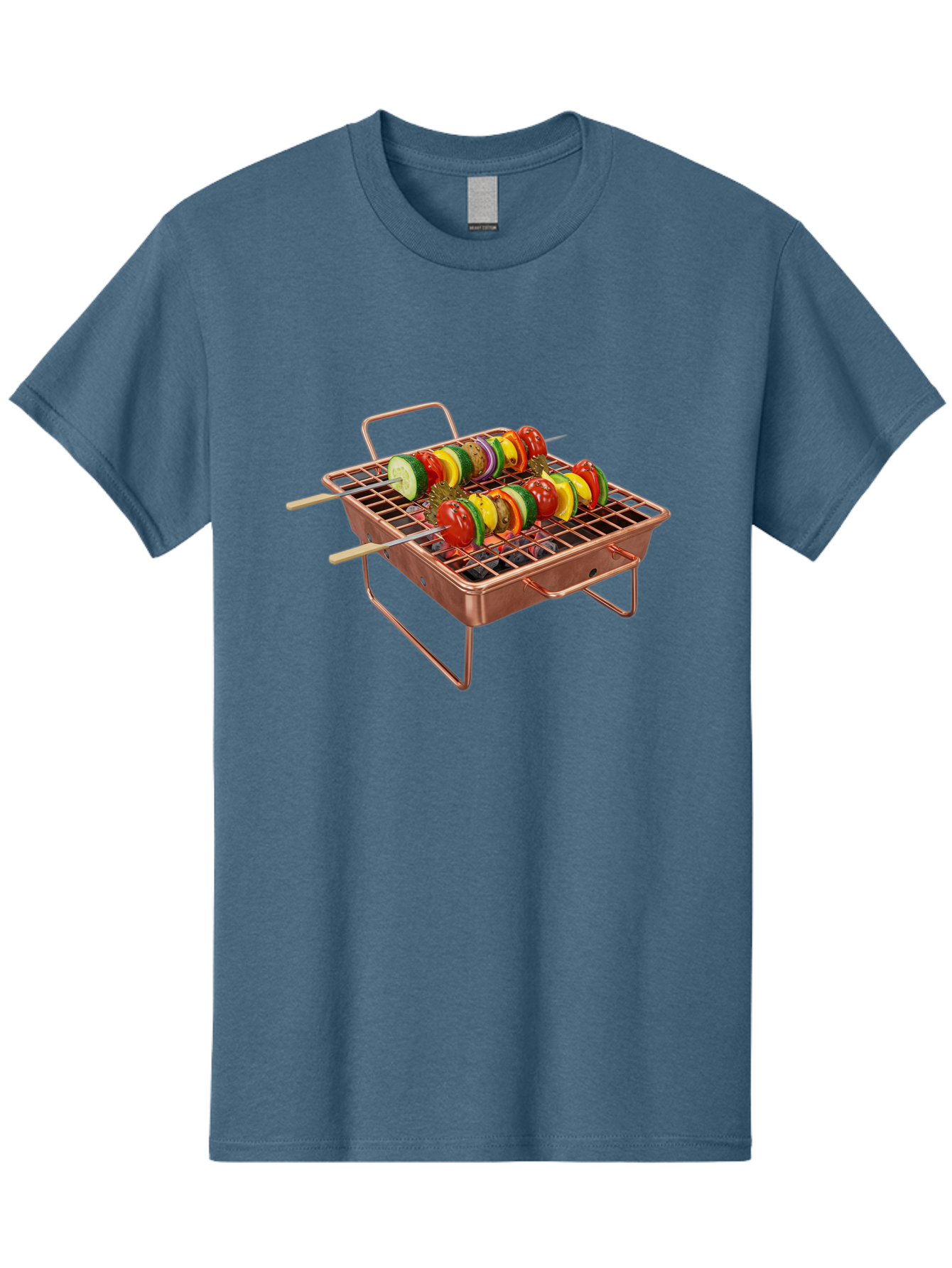 Vegetable-Skewers Men'S Graphic Tee, 100% Cotton, Comfortable Casual Summer Wear, Machine Washable, Grilled Vegetable Skewers, Skewers On Portable Grill, Fresh Vegetables, Outdoor Cooking, Barbecue, Healthy Eating, Vegetable Kebabs, Grilling Bac545 14
