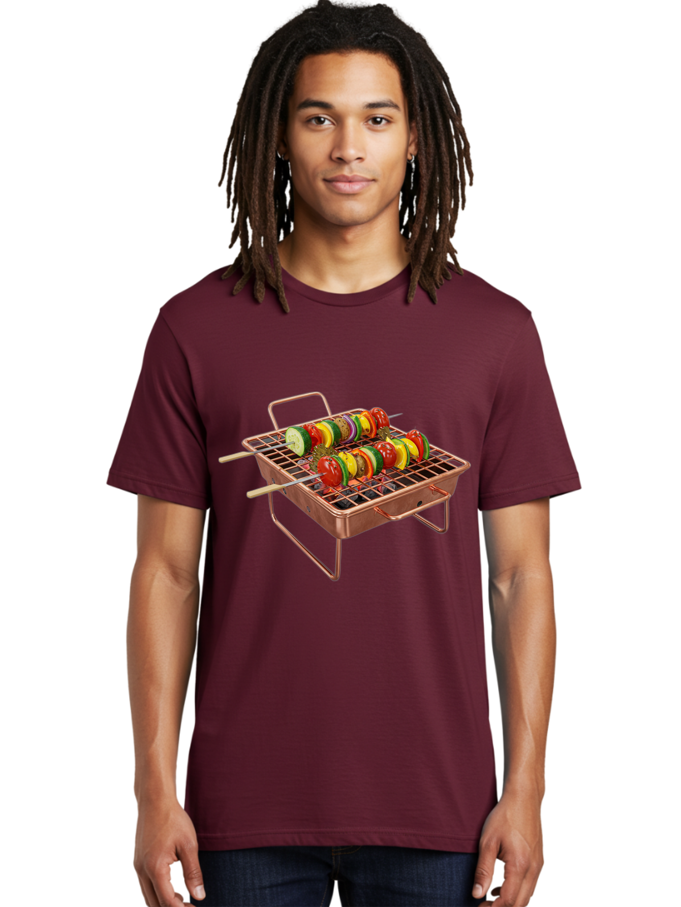 Vegetable-Skewers Men'S Graphic Tee, 100% Cotton, Comfortable Casual Summer Wear, Machine Washable, Grilled Vegetable Skewers, Skewers On Portable Grill, Fresh Vegetables, Outdoor Cooking, Barbecue, Healthy Eating, Vegetable Kebabs, Grilling Bac545 27