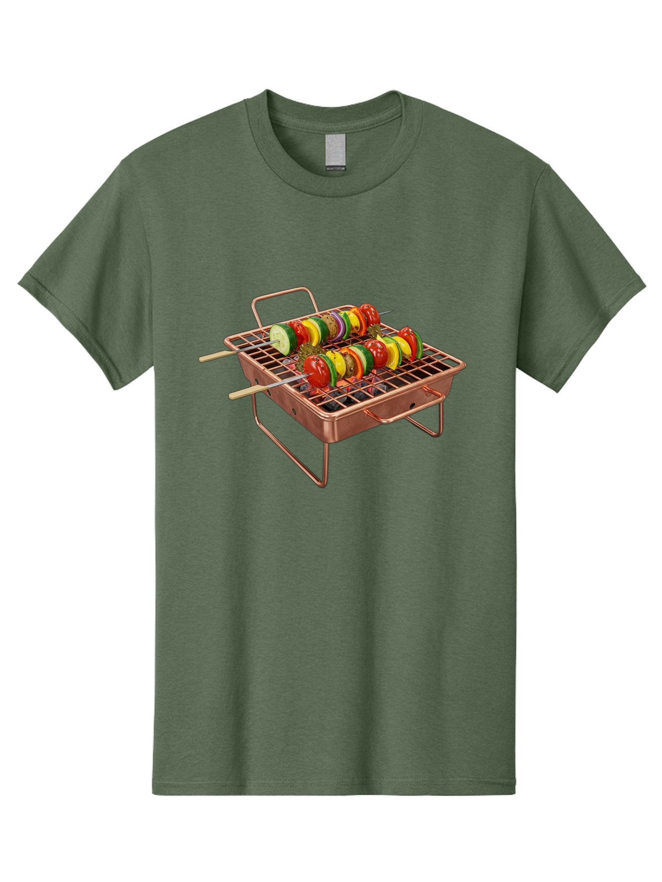 Vegetable-Skewers Men'S Graphic Tee, 100% Cotton, Comfortable Casual Summer Wear, Machine Washable, Grilled Vegetable Skewers, Skewers On Portable Grill, Fresh Vegetables, Outdoor Cooking, Barbecue, Healthy Eating, Vegetable Kebabs, Grilling Bac545 7