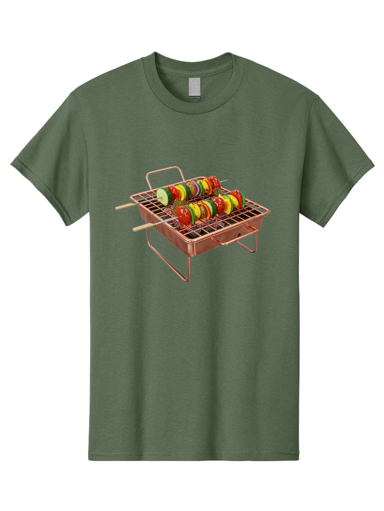 Vegetable-Skewers Men'S Graphic Tee, 100% Cotton, Comfortable Casual Summer Wear, Machine Washable, Grilled Vegetable Skewers, Skewers On Portable Grill, Fresh Vegetables, Outdoor Cooking, Barbecue, Healthy Eating, Vegetable Kebabs, Grilling Bac545 13