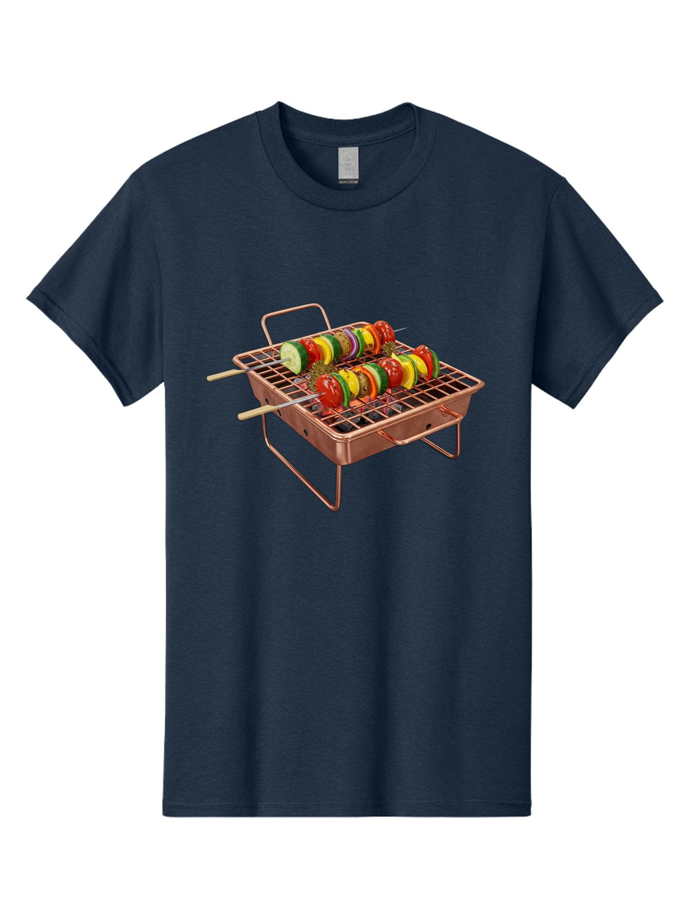 Vegetable-Skewers Men'S Graphic Tee, 100% Cotton, Comfortable Casual Summer Wear, Machine Washable, Grilled Vegetable Skewers, Skewers On Portable Grill, Fresh Vegetables, Outdoor Cooking, Barbecue, Healthy Eating, Vegetable Kebabs, Grilling Bac545 8