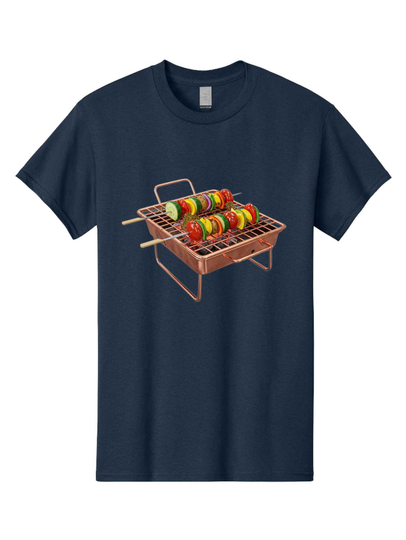 Vegetable-Skewers Men'S Graphic Tee, 100% Cotton, Comfortable Casual Summer Wear, Machine Washable, Grilled Vegetable Skewers, Skewers On Portable Grill, Fresh Vegetables, Outdoor Cooking, Barbecue, Healthy Eating, Vegetable Kebabs, Grilling Bac545 6