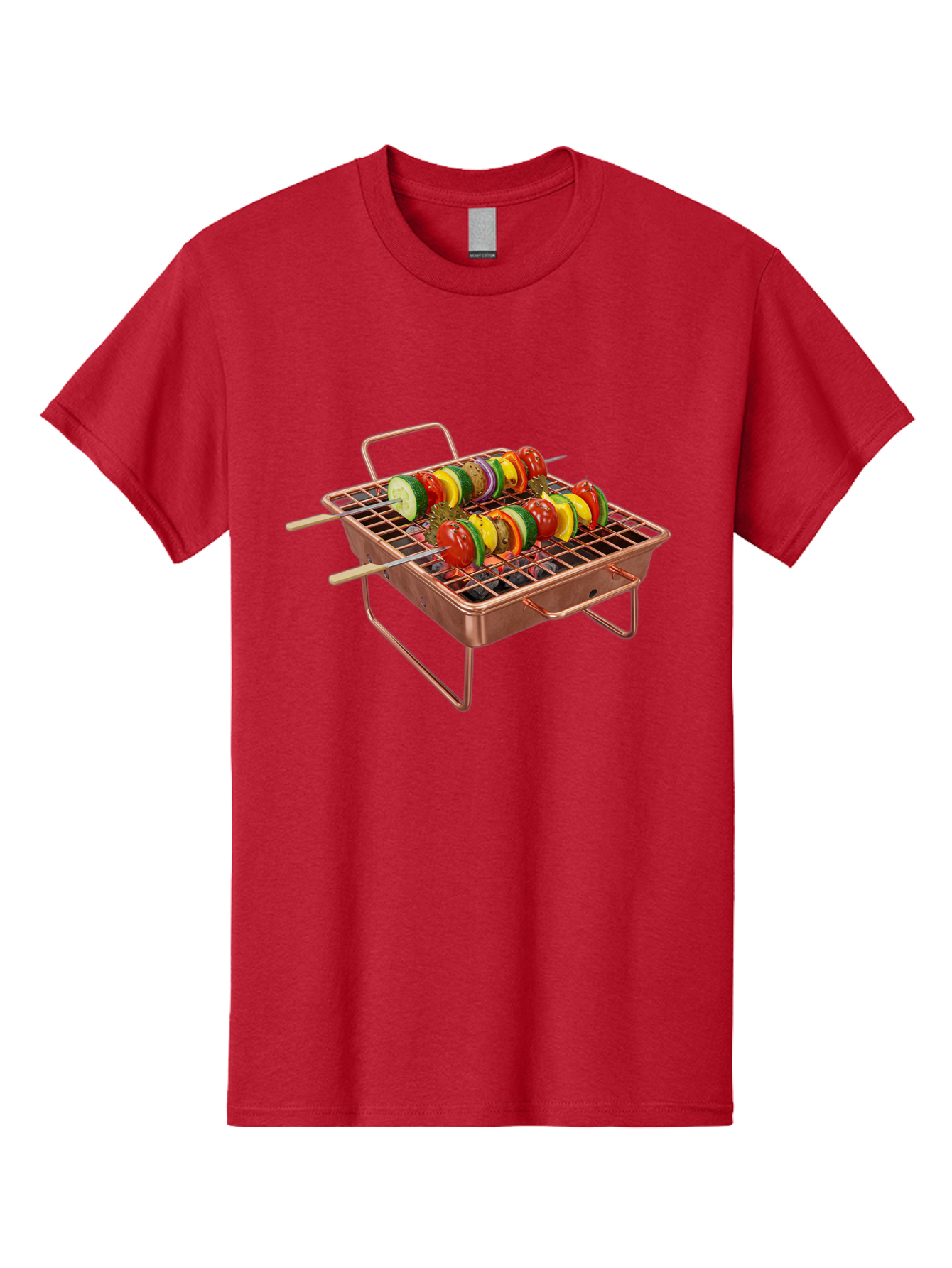 Vegetable-Skewers Men'S Graphic Tee, 100% Cotton, Comfortable Casual Summer Wear, Machine Washable, Grilled Vegetable Skewers, Skewers On Portable Grill, Fresh Vegetables, Outdoor Cooking, Barbecue, Healthy Eating, Vegetable Kebabs, Grilling Bac545 10
