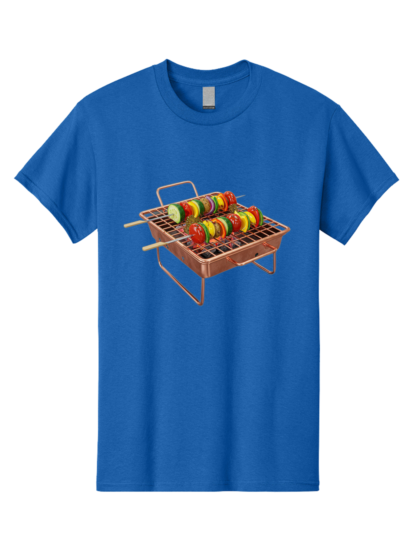 Vegetable-Skewers Men'S Graphic Tee, 100% Cotton, Comfortable Casual Summer Wear, Machine Washable, Grilled Vegetable Skewers, Skewers On Portable Grill, Fresh Vegetables, Outdoor Cooking, Barbecue, Healthy Eating, Vegetable Kebabs, Grilling Bac545 8