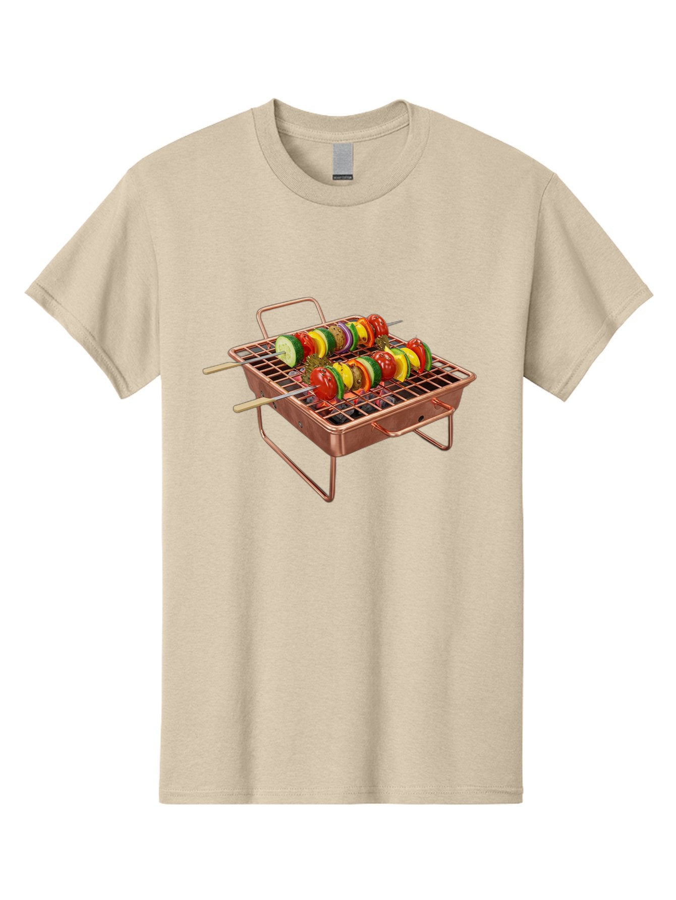 Vegetable-Skewers Men'S Graphic Tee, 100% Cotton, Comfortable Casual Summer Wear, Machine Washable, Grilled Vegetable Skewers, Skewers On Portable Grill, Fresh Vegetables, Outdoor Cooking, Barbecue, Healthy Eating, Vegetable Kebabs, Grilling Bac545