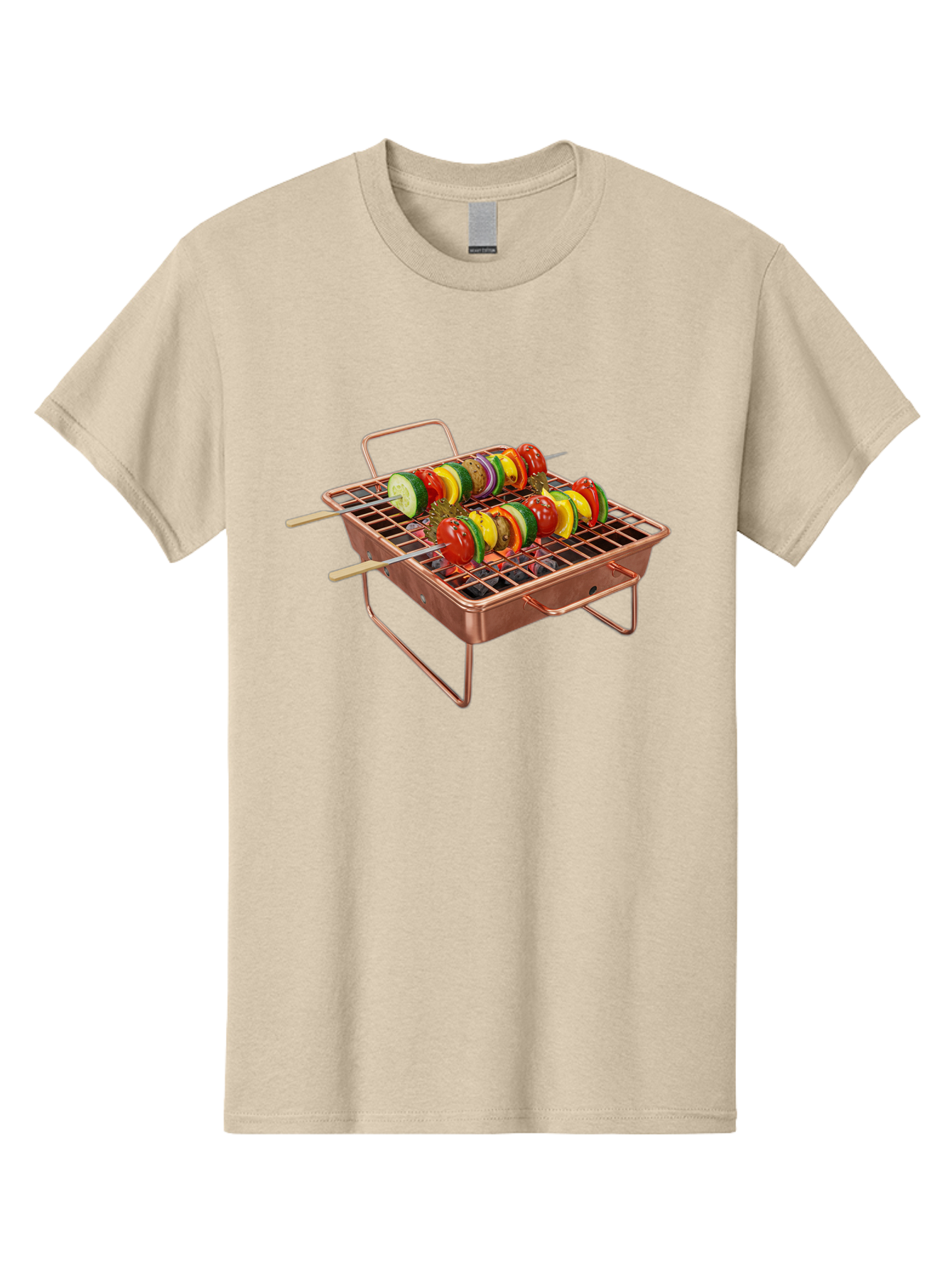 Vegetable-Skewers Men'S Graphic Tee, 100% Cotton, Comfortable Casual Summer Wear, Machine Washable, Grilled Vegetable Skewers, Skewers On Portable Grill, Fresh Vegetables, Outdoor Cooking, Barbecue, Healthy Eating, Vegetable Kebabs, Grilling Bac545 11