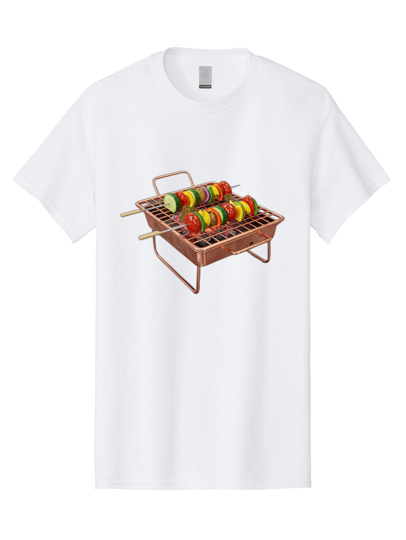 Vegetable-Skewers Men'S Graphic Tee, 100% Cotton, Comfortable Casual Summer Wear, Machine Washable, Grilled Vegetable Skewers, Skewers On Portable Grill, Fresh Vegetables, Outdoor Cooking, Barbecue, Healthy Eating, Vegetable Kebabs, Grilling Bac545 9