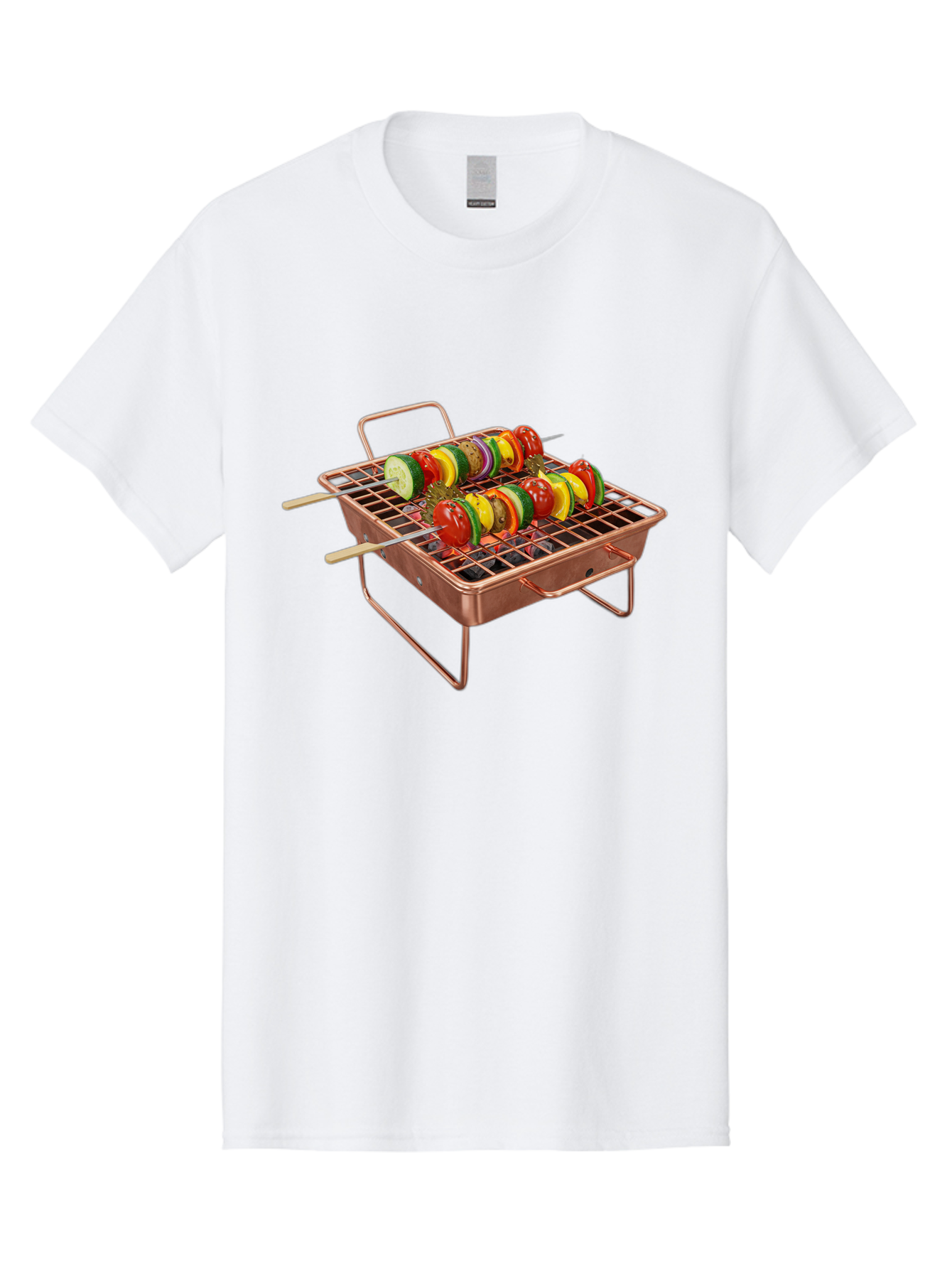 Vegetable-Skewers Men'S Graphic Tee, 100% Cotton, Comfortable Casual Summer Wear, Machine Washable, Grilled Vegetable Skewers, Skewers On Portable Grill, Fresh Vegetables, Outdoor Cooking, Barbecue, Healthy Eating, Vegetable Kebabs, Grilling Bac545 5