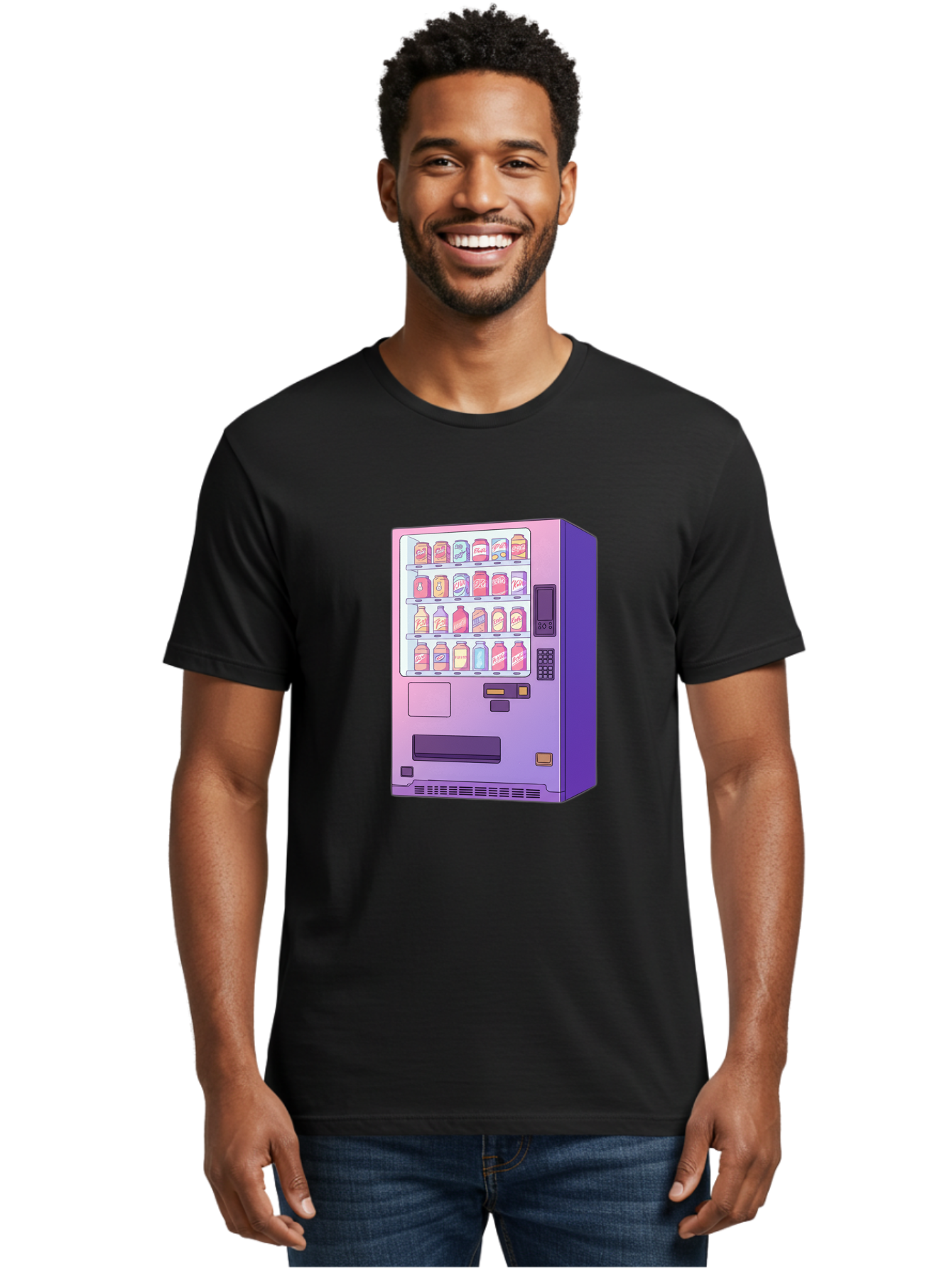 Vending-Machine Men'S Graphic Tee, 100% Cotton, Comfortable Casual Summer Wear, Machine Washable, Vending Machine, Soda Drinks, Colorful Cans, Vending Machine Interface, Automated Retail, Convenience Technology, Soft Drink Dispenser, Bac546 25