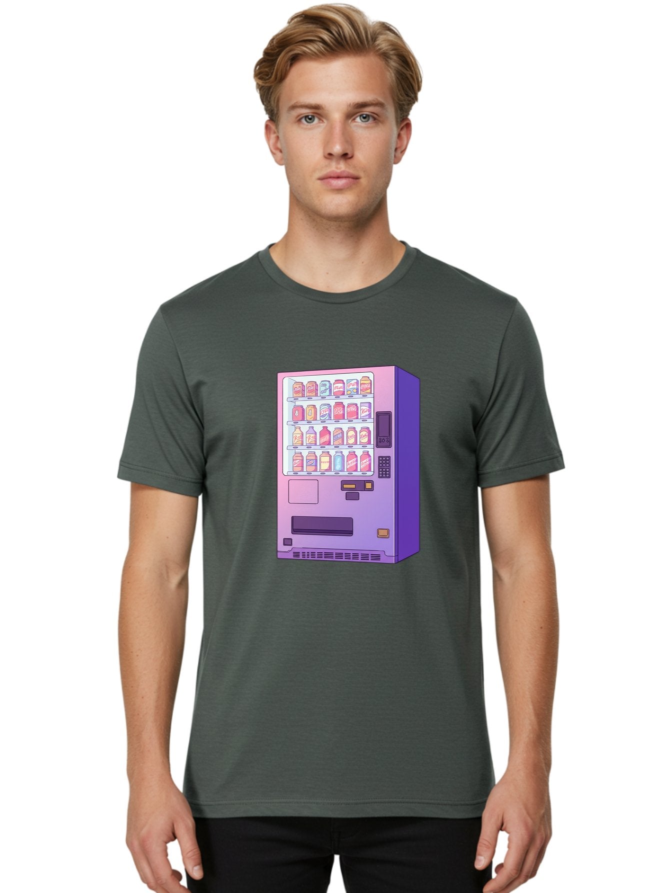Vending-Machine Men'S Graphic Tee, 100% Cotton, Comfortable Casual Summer Wear, Machine Washable, Vending Machine, Soda Drinks, Colorful Cans, Vending Machine Interface, Automated Retail, Convenience Technology, Soft Drink Dispenser, Bac546 29