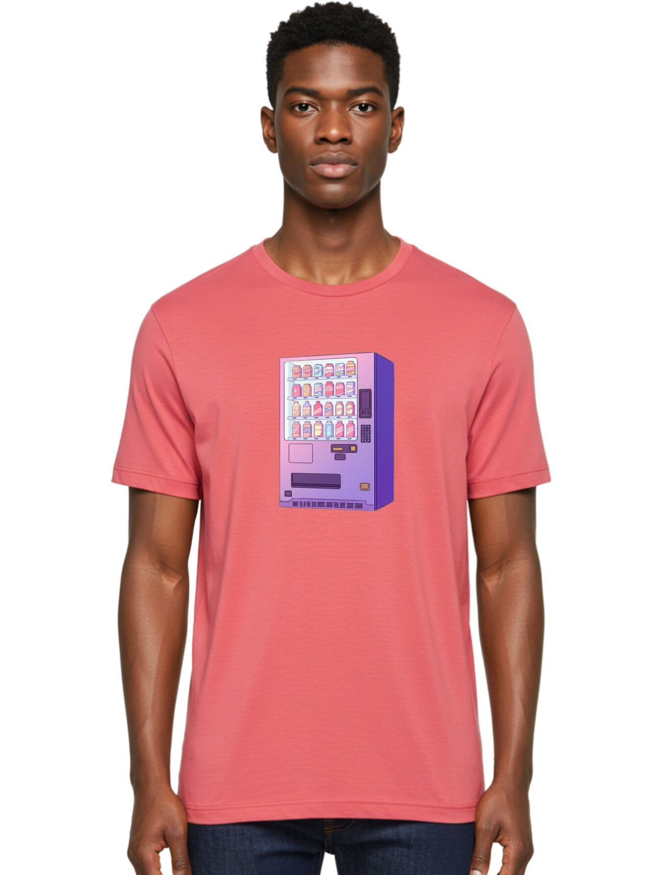 Vending-Machine Men'S Graphic Tee, 100% Cotton, Comfortable Casual Summer Wear, Machine Washable, Vending Machine, Soda Drinks, Colorful Cans, Vending Machine Interface, Automated Retail, Convenience Technology, Soft Drink Dispenser, Bac546 26