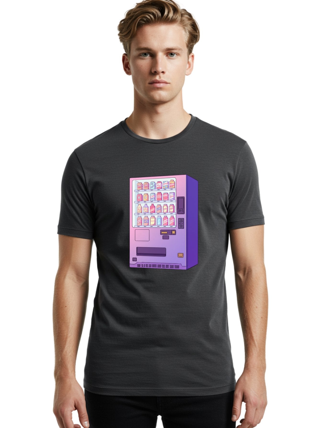 Vending-Machine Men'S Graphic Tee, 100% Cotton, Comfortable Casual Summer Wear, Machine Washable, Vending Machine, Soda Drinks, Colorful Cans, Vending Machine Interface, Automated Retail, Convenience Technology, Soft Drink Dispenser, Bac546 20