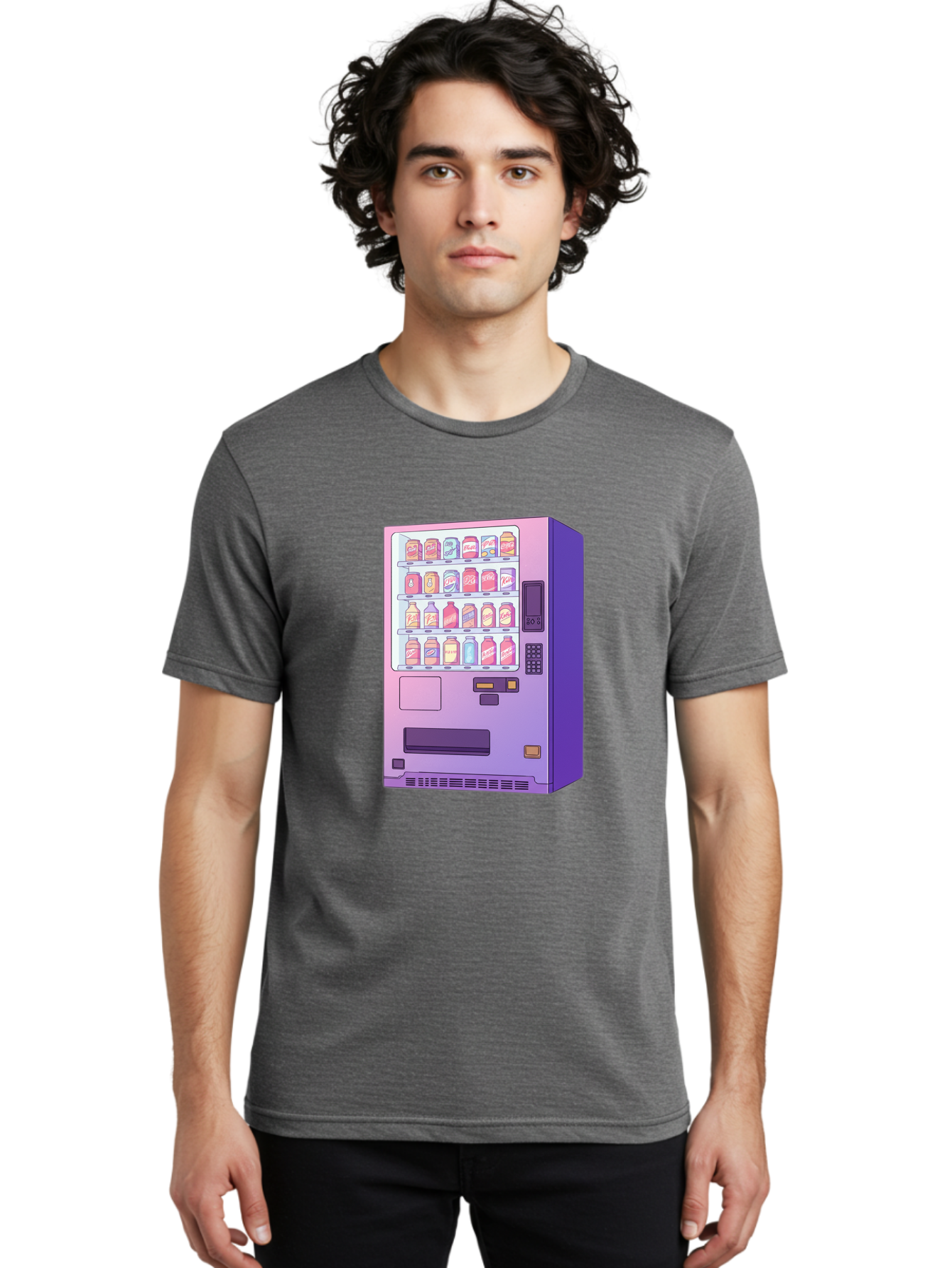 Vending-Machine Men'S Graphic Tee, 100% Cotton, Comfortable Casual Summer Wear, Machine Washable, Vending Machine, Soda Drinks, Colorful Cans, Vending Machine Interface, Automated Retail, Convenience Technology, Soft Drink Dispenser, Bac546 24