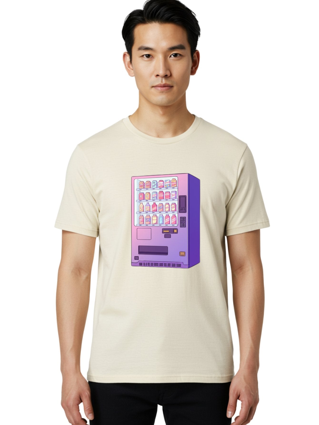 Vending-Machine Men'S Graphic Tee, 100% Cotton, Comfortable Casual Summer Wear, Machine Washable, Vending Machine, Soda Drinks, Colorful Cans, Vending Machine Interface, Automated Retail, Convenience Technology, Soft Drink Dispenser, Bac546 28