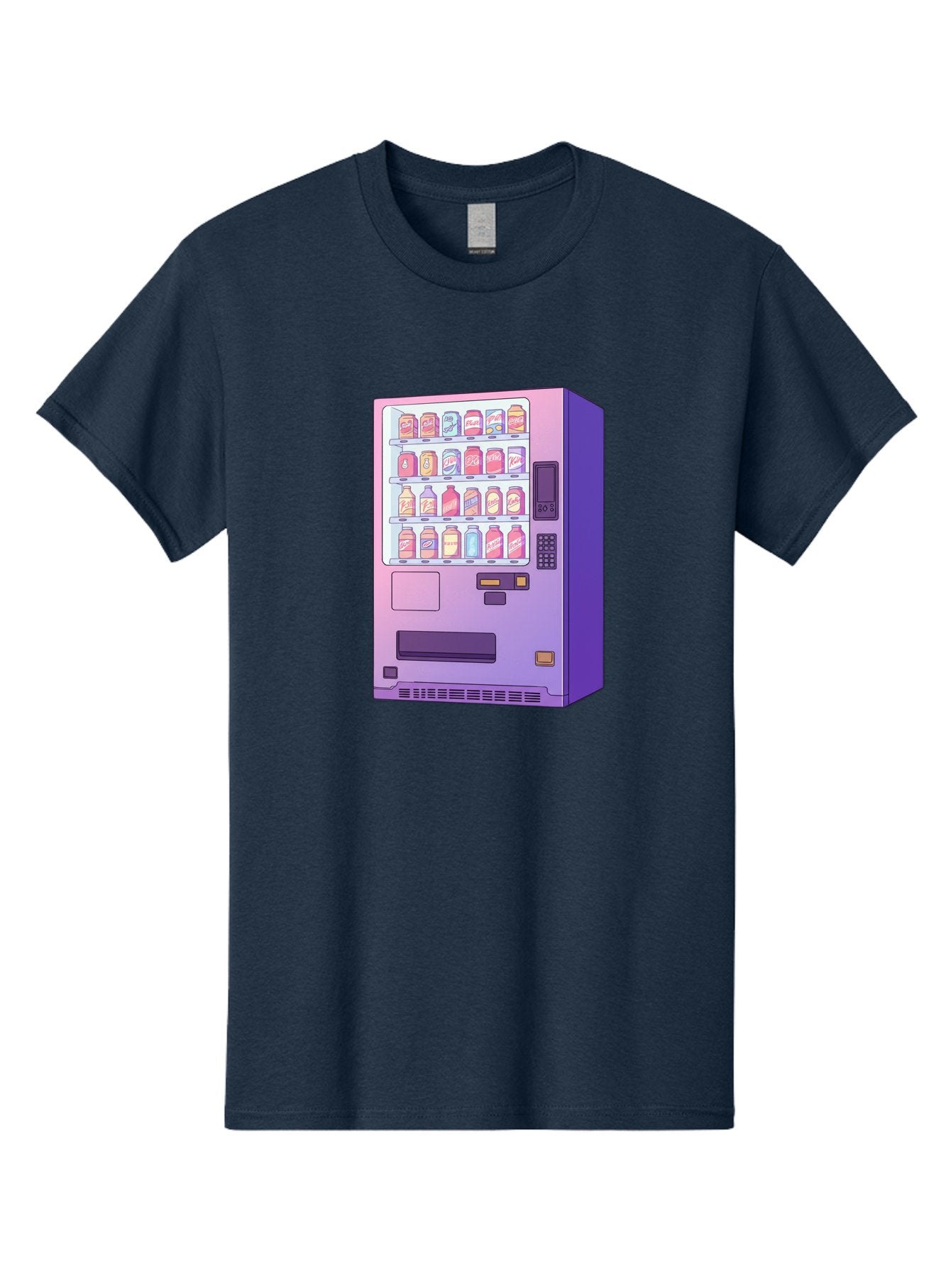 Vending-Machine Men'S Graphic Tee, 100% Cotton, Comfortable Casual Summer Wear, Machine Washable, Vending Machine, Soda Drinks, Colorful Cans, Vending Machine Interface, Automated Retail, Convenience Technology, Soft Drink Dispenser, Bac546