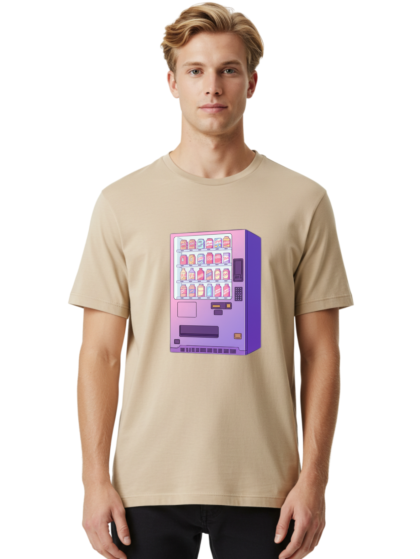 Vending-Machine Men'S Graphic Tee, 100% Cotton, Comfortable Casual Summer Wear, Machine Washable, Vending Machine, Soda Drinks, Colorful Cans, Vending Machine Interface, Automated Retail, Convenience Technology, Soft Drink Dispenser, Bac546 22