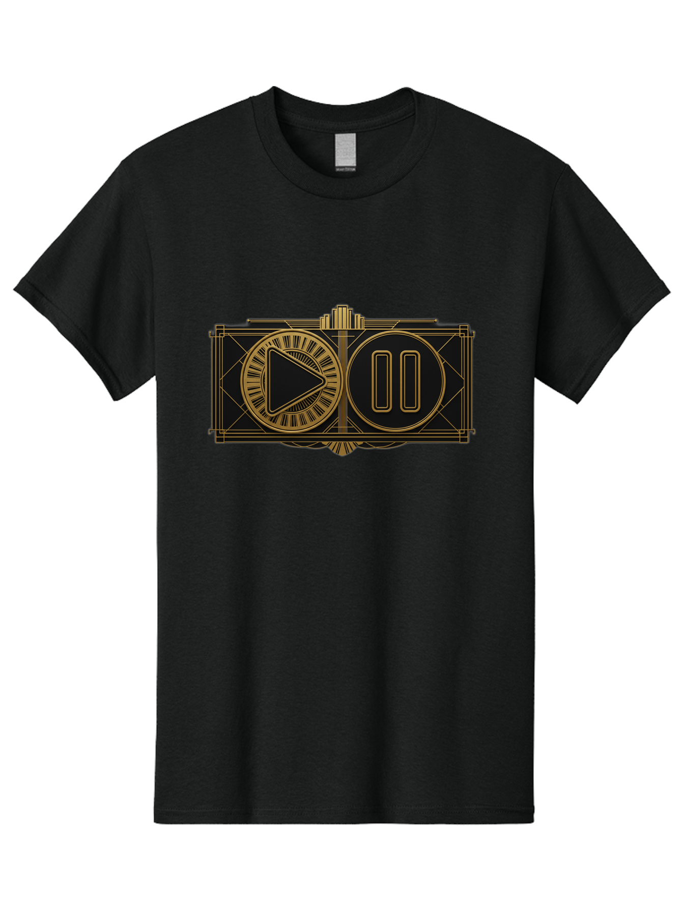 Video-Controls Men'S Graphic Tee, 100% Cotton, Comfortable Casual Summer Wear, Machine Washable, Play Button, Pause Button, Video Controls, Media Player, Gold Accents, Black Background, Modern Design, User Interface, Digital Media Bac547 4