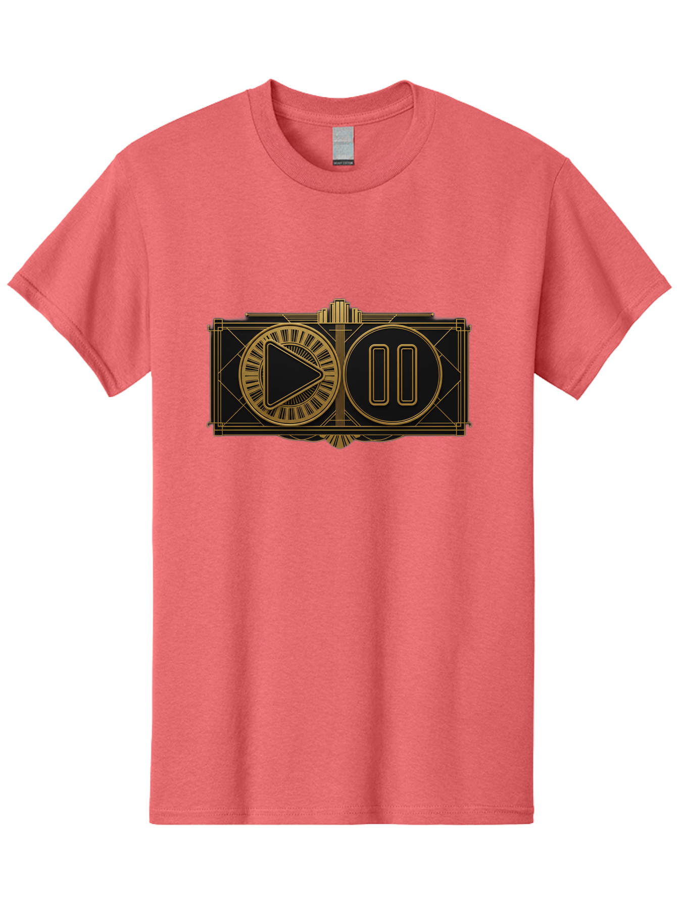 Video-Controls Men'S Graphic Tee, 100% Cotton, Comfortable Casual Summer Wear, Machine Washable, Play Button, Pause Button, Video Controls, Media Player, Gold Accents, Black Background, Modern Design, User Interface, Digital Media Bac547
