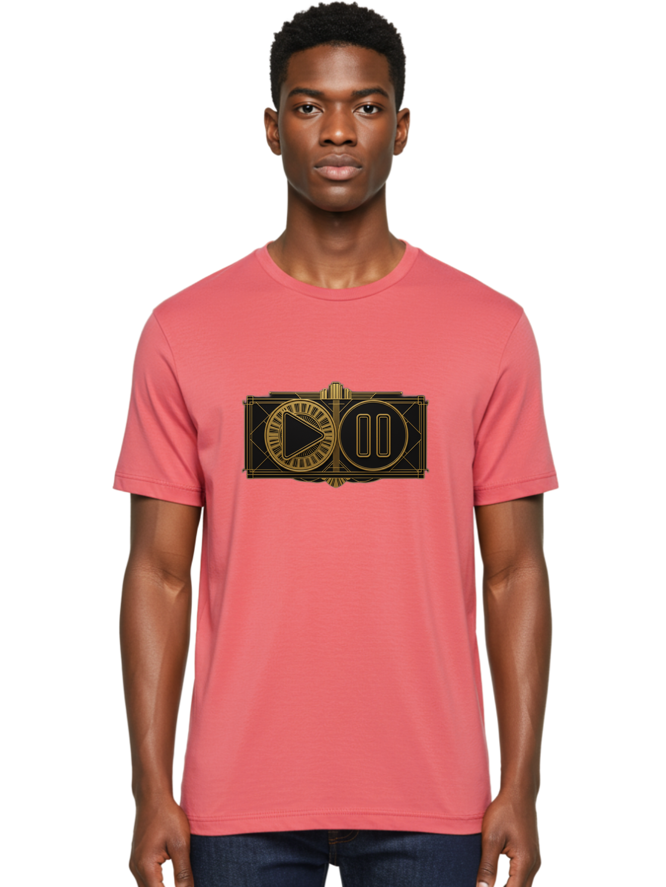 Video-Controls Men'S Graphic Tee, 100% Cotton, Comfortable Casual Summer Wear, Machine Washable, Play Button, Pause Button, Video Controls, Media Player, Gold Accents, Black Background, Modern Design, User Interface, Digital Media Bac547 17