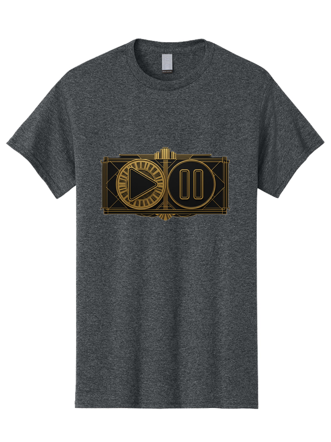 Video-Controls Men'S Graphic Tee, 100% Cotton, Comfortable Casual Summer Wear, Machine Washable, Play Button, Pause Button, Video Controls, Media Player, Gold Accents, Black Background, Modern Design, User Interface, Digital Media Bac547 5