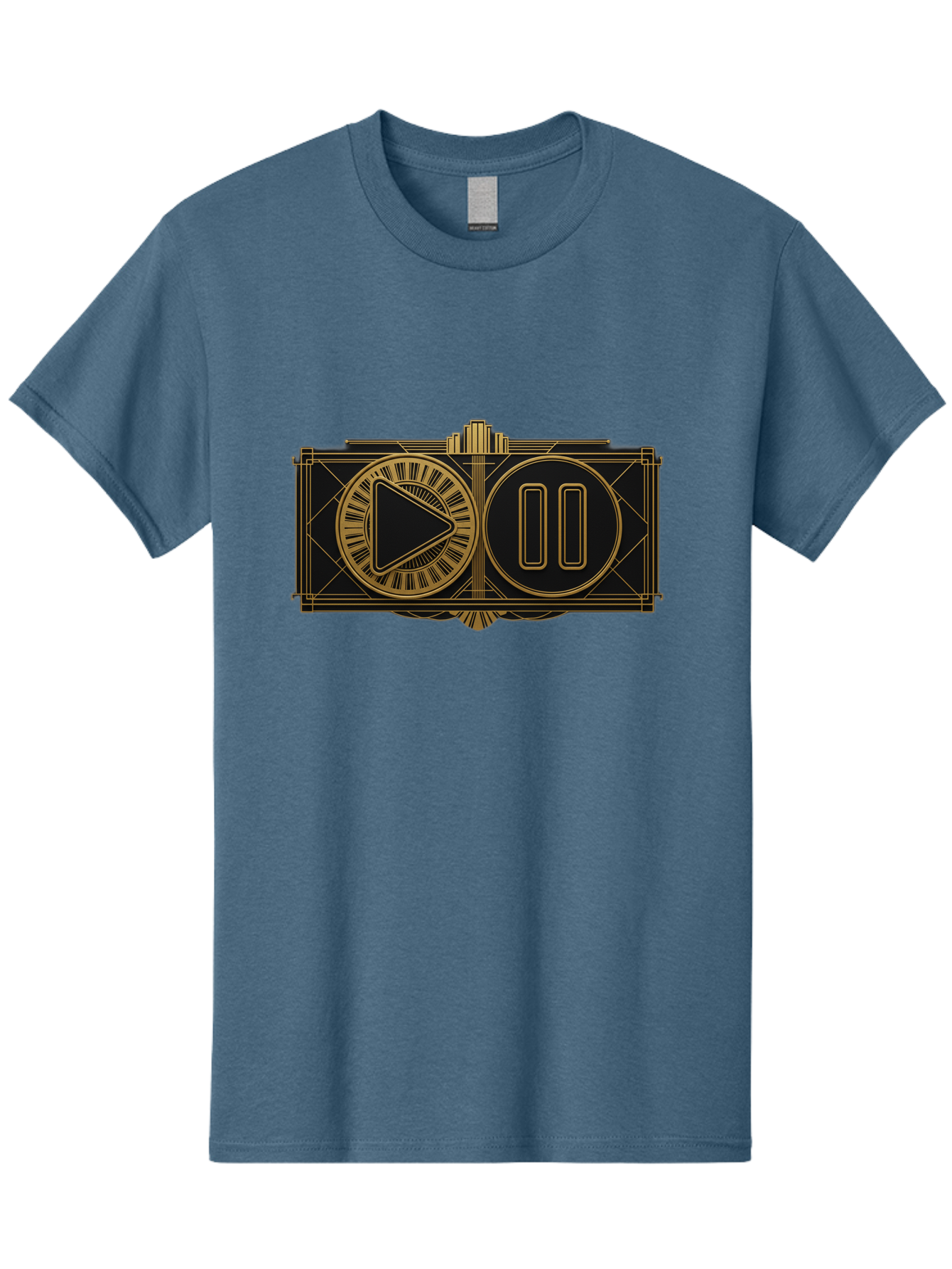 Video-Controls Men'S Graphic Tee, 100% Cotton, Comfortable Casual Summer Wear, Machine Washable, Play Button, Pause Button, Video Controls, Media Player, Gold Accents, Black Background, Modern Design, User Interface, Digital Media Bac547 3