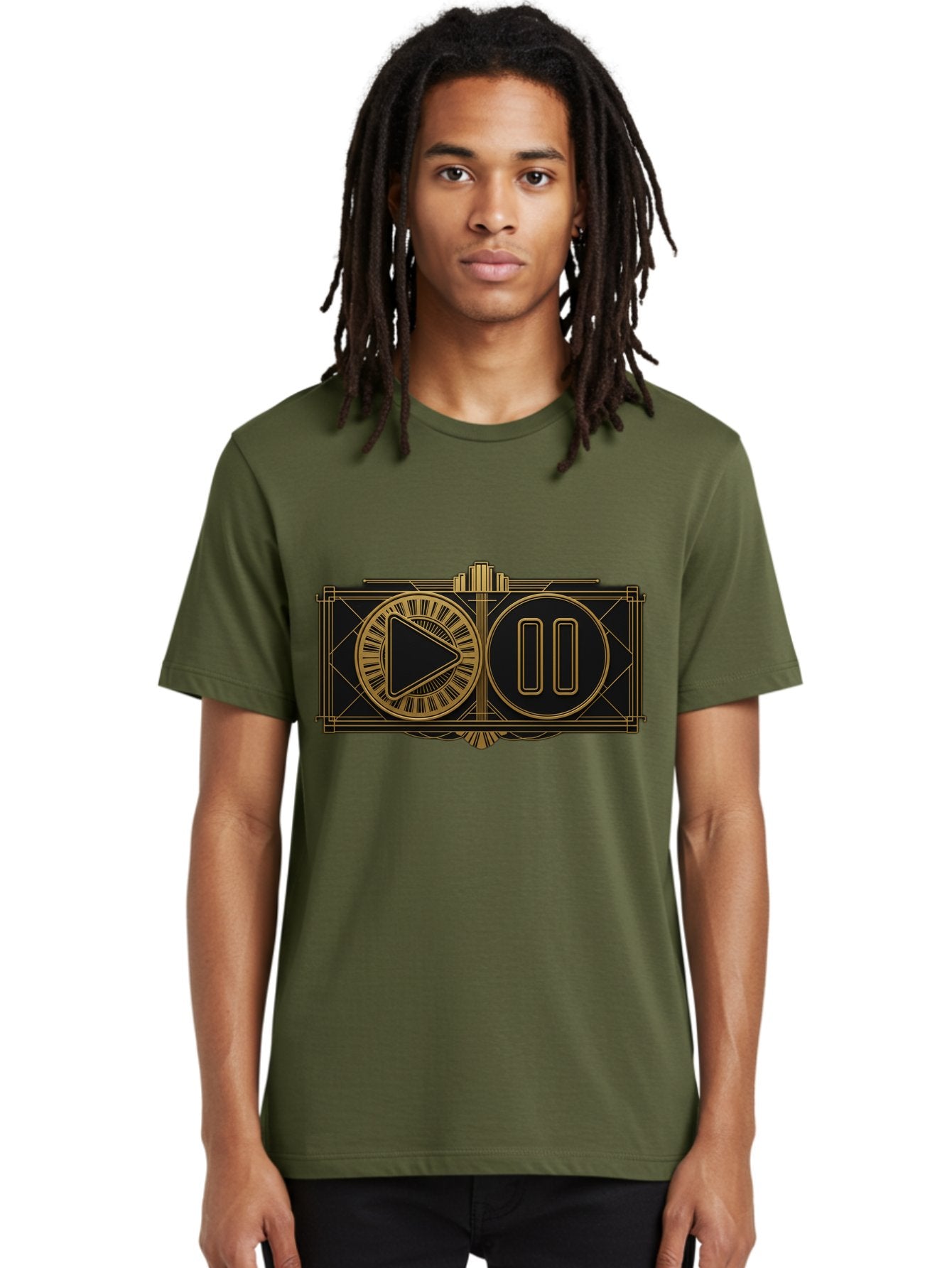 Video-Controls Men'S Graphic Tee, 100% Cotton, Comfortable Casual Summer Wear, Machine Washable, Play Button, Pause Button, Video Controls, Media Player, Gold Accents, Black Background, Modern Design, User Interface, Digital Media Bac547 17