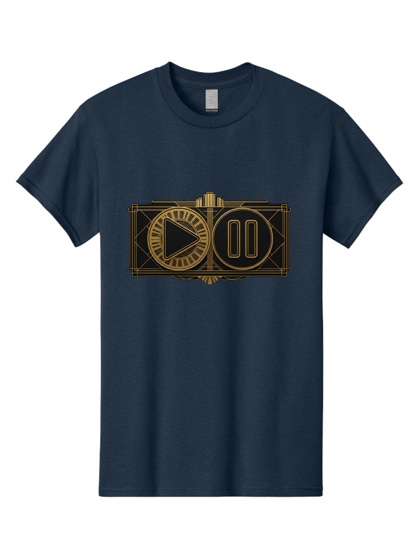 Video-Controls Men'S Graphic Tee, 100% Cotton, Comfortable Casual Summer Wear, Machine Washable, Play Button, Pause Button, Video Controls, Media Player, Gold Accents, Black Background, Modern Design, User Interface, Digital Media Bac547