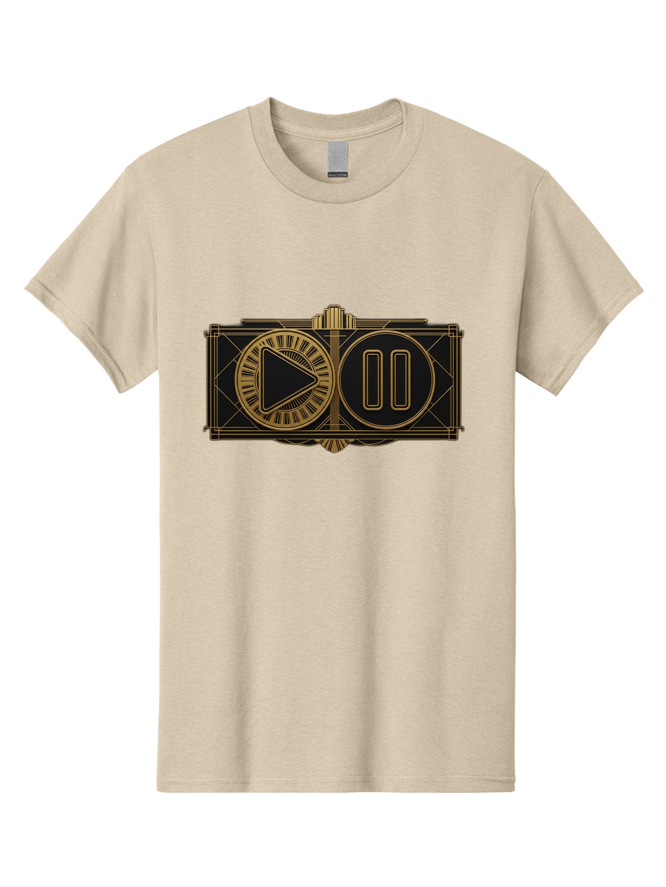 Video-Controls Men'S Graphic Tee, 100% Cotton, Comfortable Casual Summer Wear, Machine Washable, Play Button, Pause Button, Video Controls, Media Player, Gold Accents, Black Background, Modern Design, User Interface, Digital Media Bac547 7