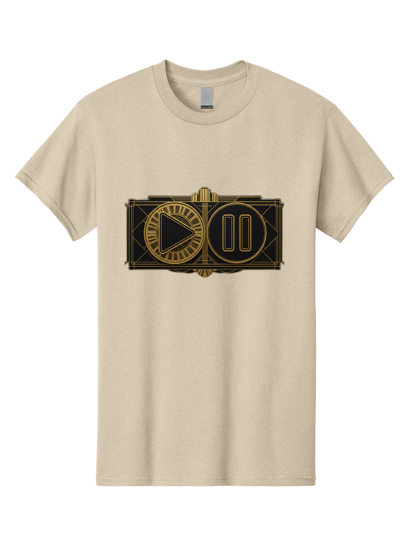 Video-Controls Men'S Graphic Tee, 100% Cotton, Comfortable Casual Summer Wear, Machine Washable, Play Button, Pause Button, Video Controls, Media Player, Gold Accents, Black Background, Modern Design, User Interface, Digital Media Bac547 13