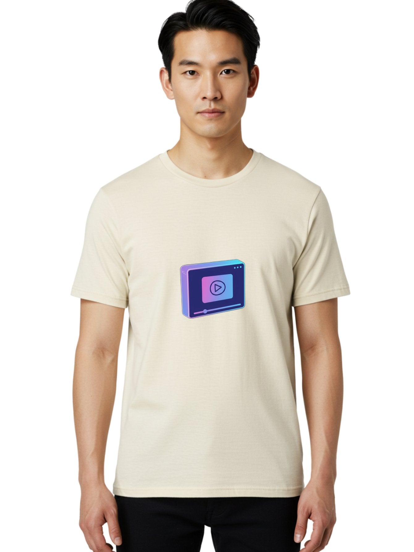 Video-Player Men'S Graphic Tee, 100% Cotton, Comfortable Casual Summer Wear, Machine Washable, Video Player Icon, Play Button, Media Player, Digital Video, Online Streaming, Playback Controls Bac548 30